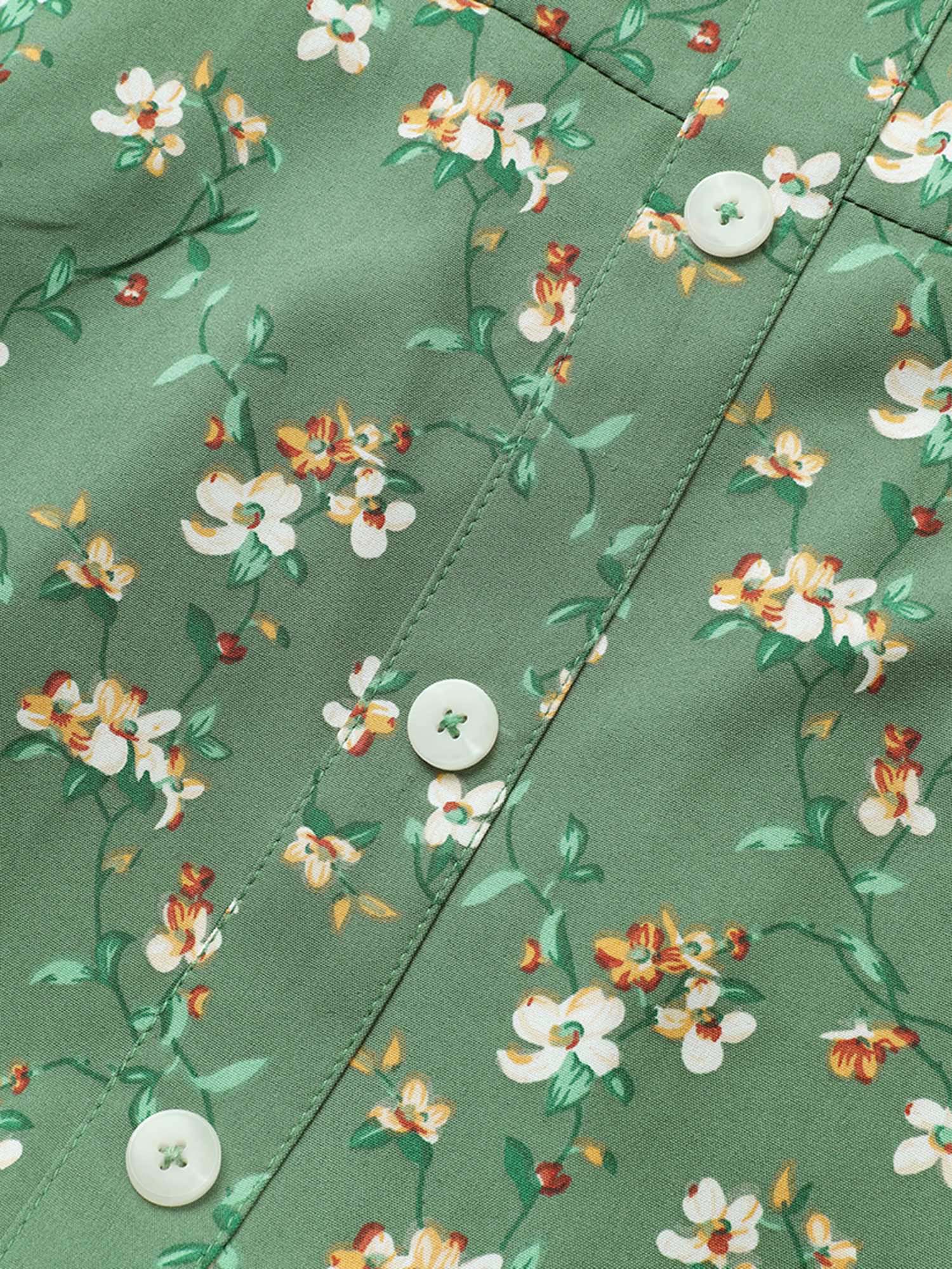 Plus Size Green Square Neck Ditsy Floral Gathered Blouse Women Elegant Short sleeve Square Neck Everyday Blouses BloomChic 30/6X 