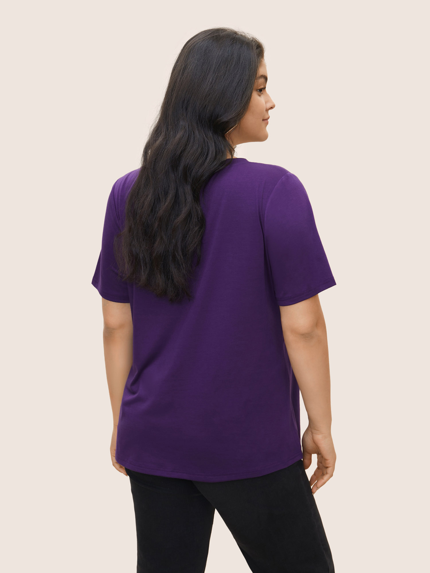 

Plus Size Butterfly & Moon Print Round Neck T-shirt Eggplant Women Casual Non Star and moon Everyday T-shirts BloomChic