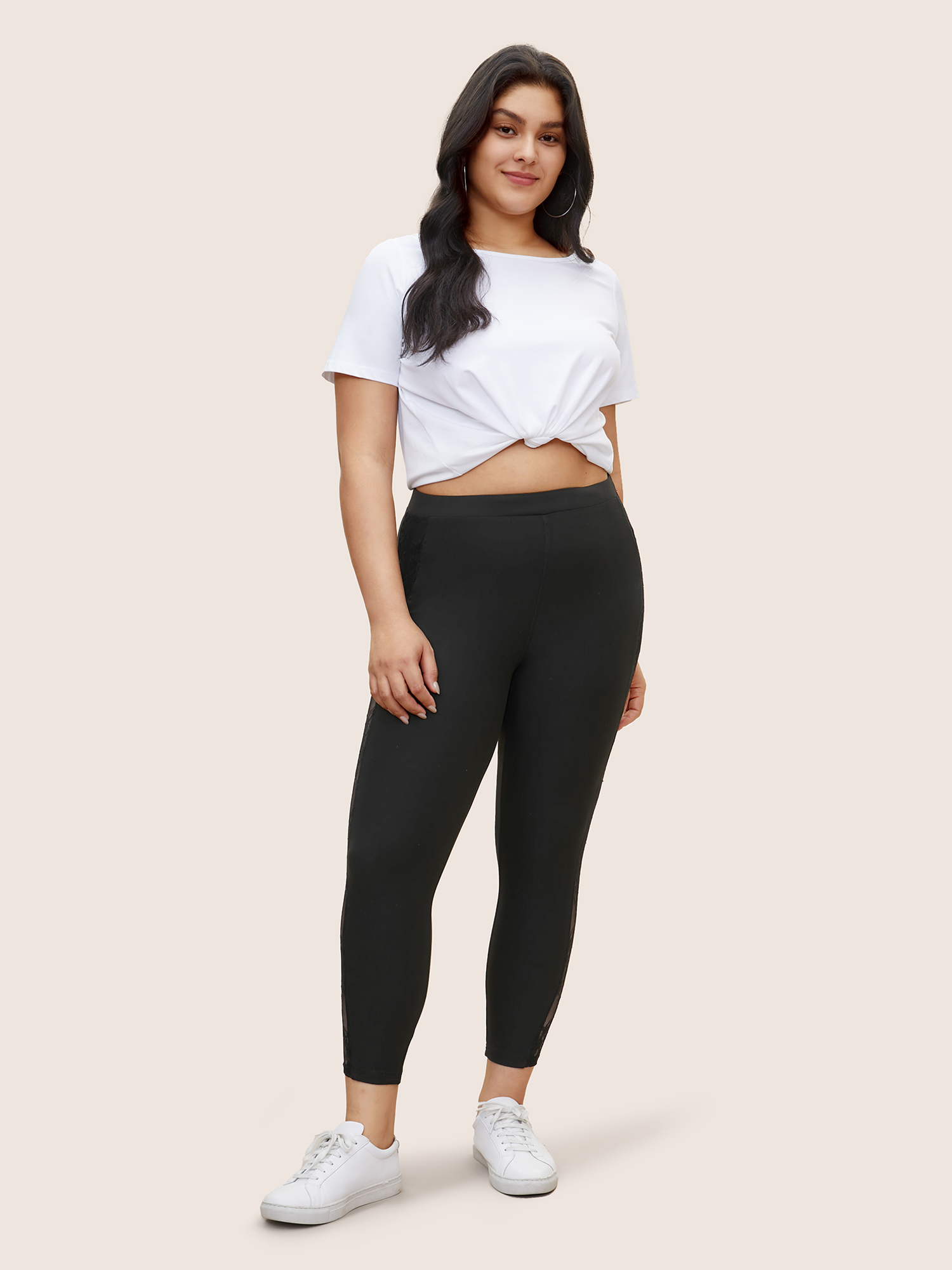 Plus Size Crochet Lace Mesh Skinny Leggings Women Black Casual High stretch Skinny High Rise Everyday Leggings BloomChic 26/4X 