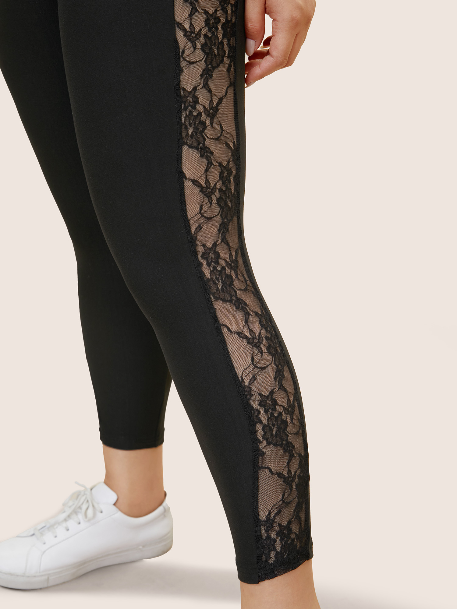 

Plus Size Crochet Lace Mesh Skinny Leggings Women Black Casual High stretch Skinny High Rise Everyday Leggings BloomChic