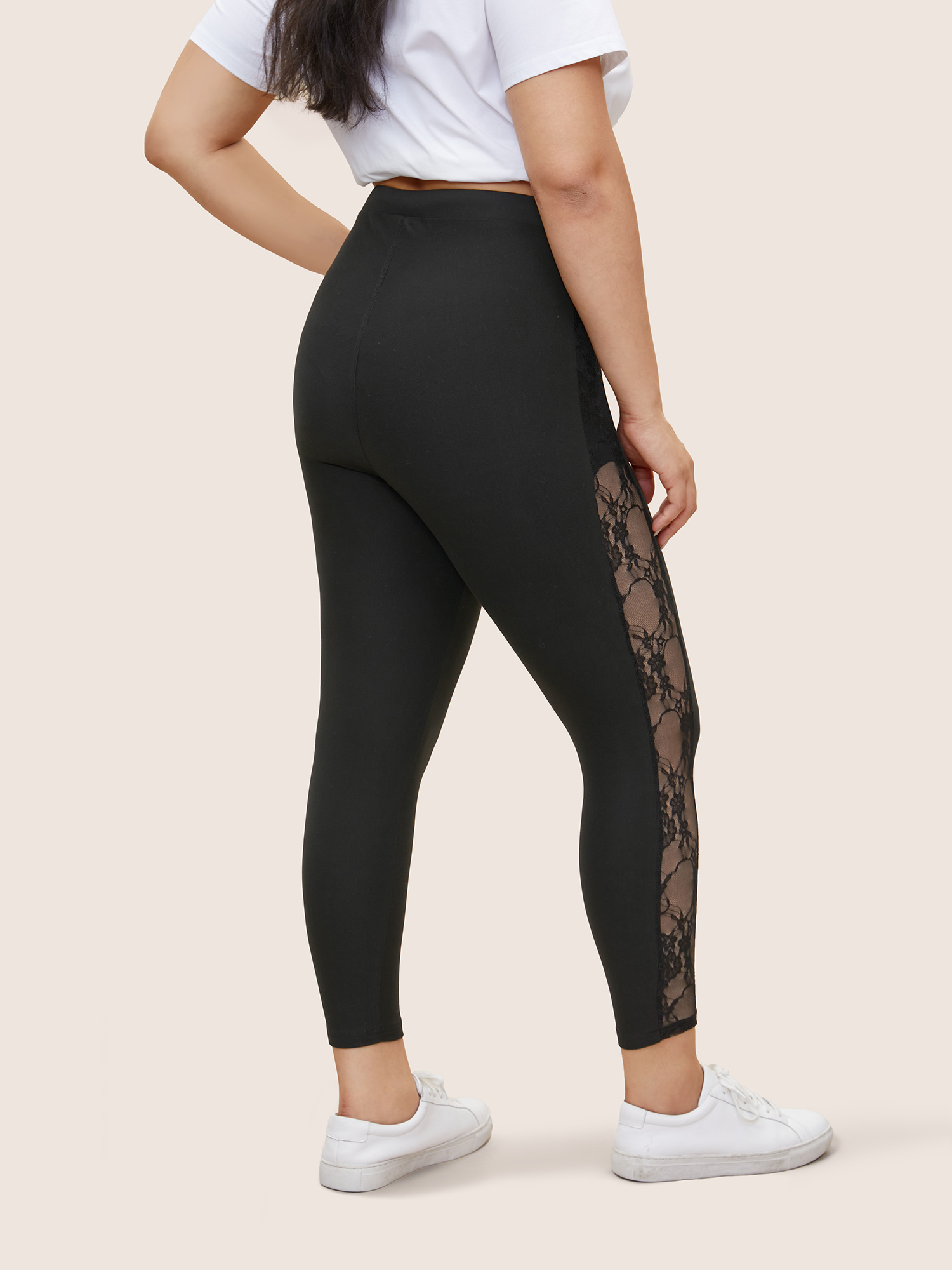 Plus Size Crochet Lace Mesh Skinny Leggings Women Black Casual High stretch Skinny High Rise Everyday Leggings BloomChic 26/4X 