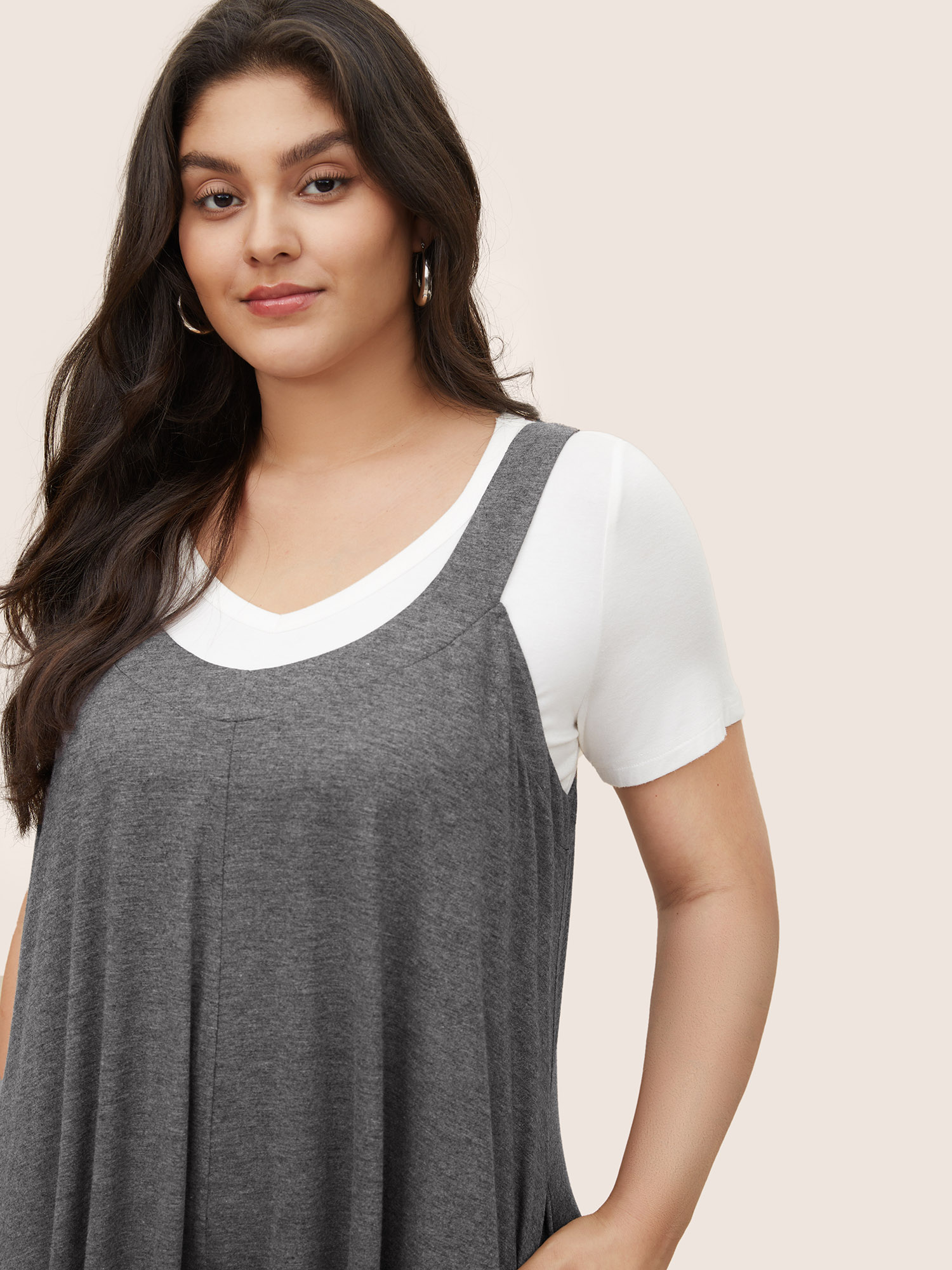 Plus Size Gray Supersoft Essentials Solid Pocket Adjustable Straps Jumpsuit Women Casual Sleeveless Non Everyday Loose Jumpsuits BloomChic 18-20/2X 