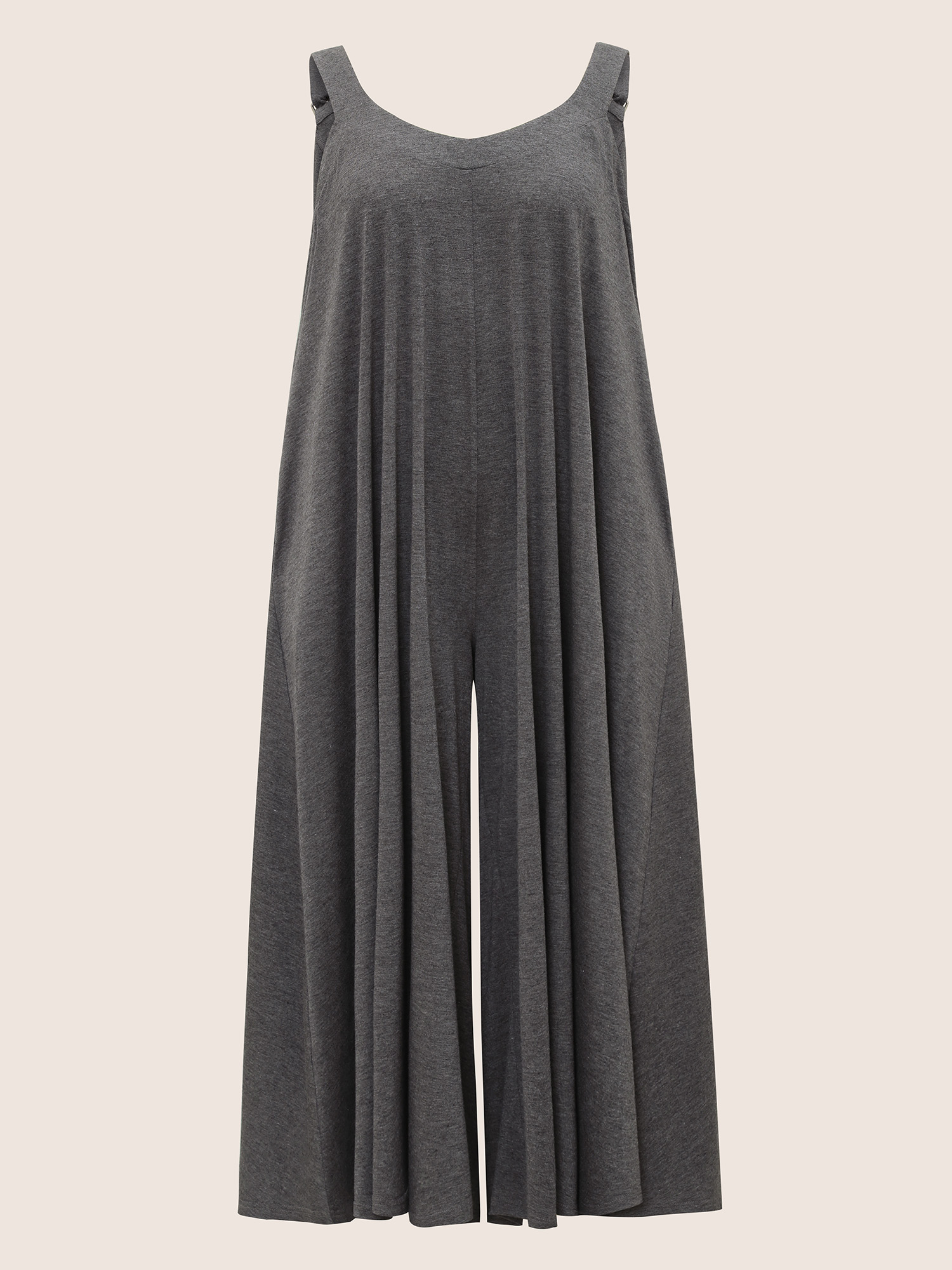 Plus Size Gray Supersoft Essentials Solid Pocket Adjustable Straps Jumpsuit Women Casual Sleeveless Non Everyday Loose Jumpsuits BloomChic 18-20/2X 