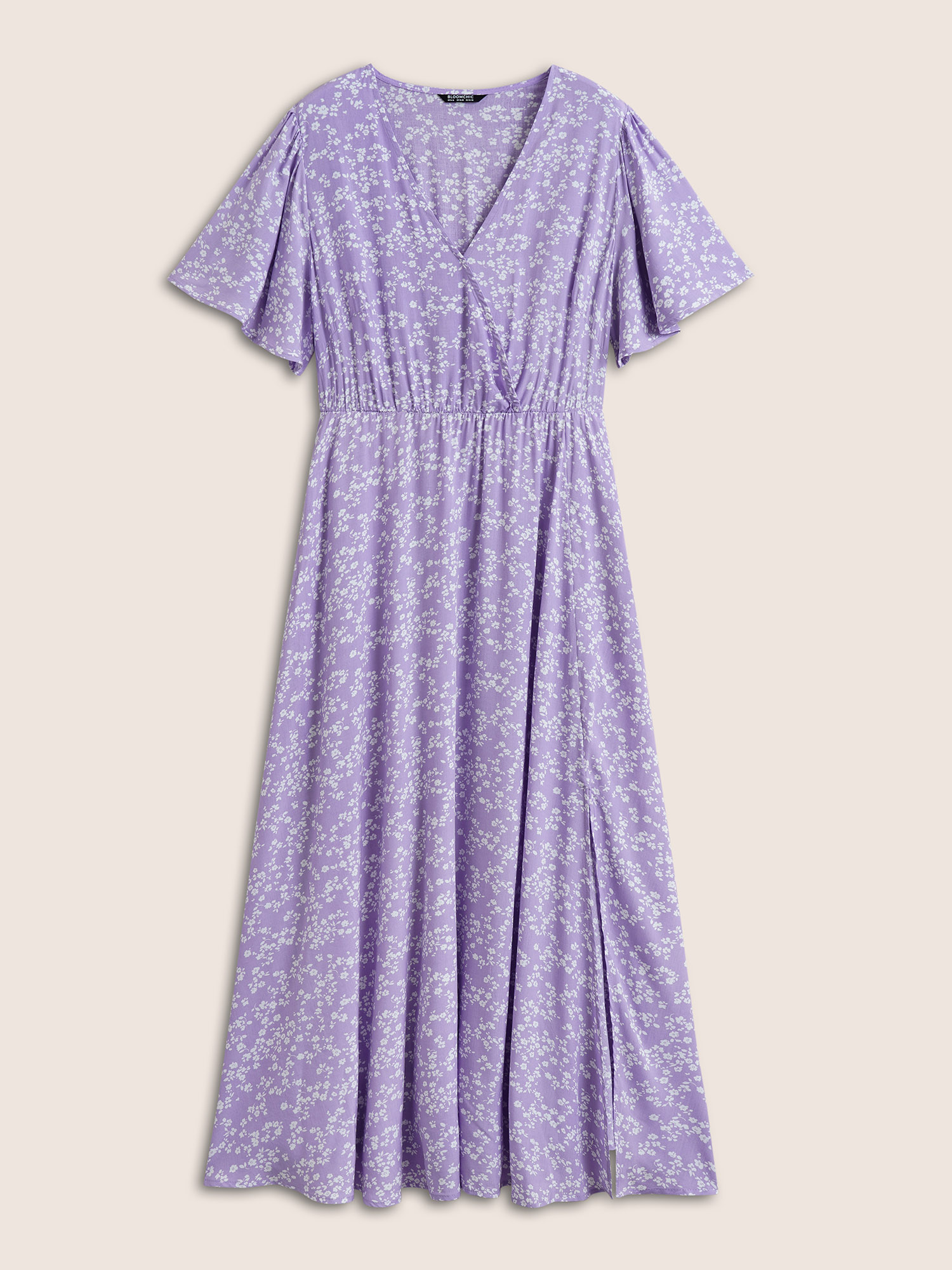 Plus Size Women Everyday Ditsy Floral Printed Ruffle Sleeve Half Sleeve V-neck Pocket Elegant Dresses BloomChic 