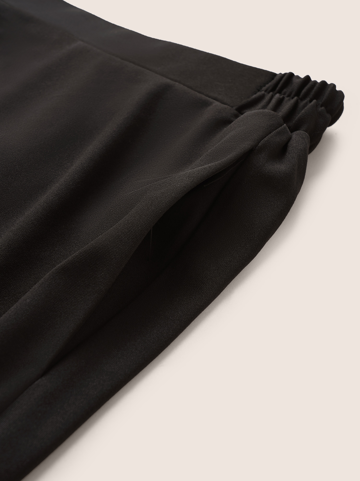 Plus Size Solid Pocket Elastic Waist Laser Cut Midi Skirt Women Black Elegant Non No stretch Slanted pocket Everyday Skirts BloomChic 14-16/1X 