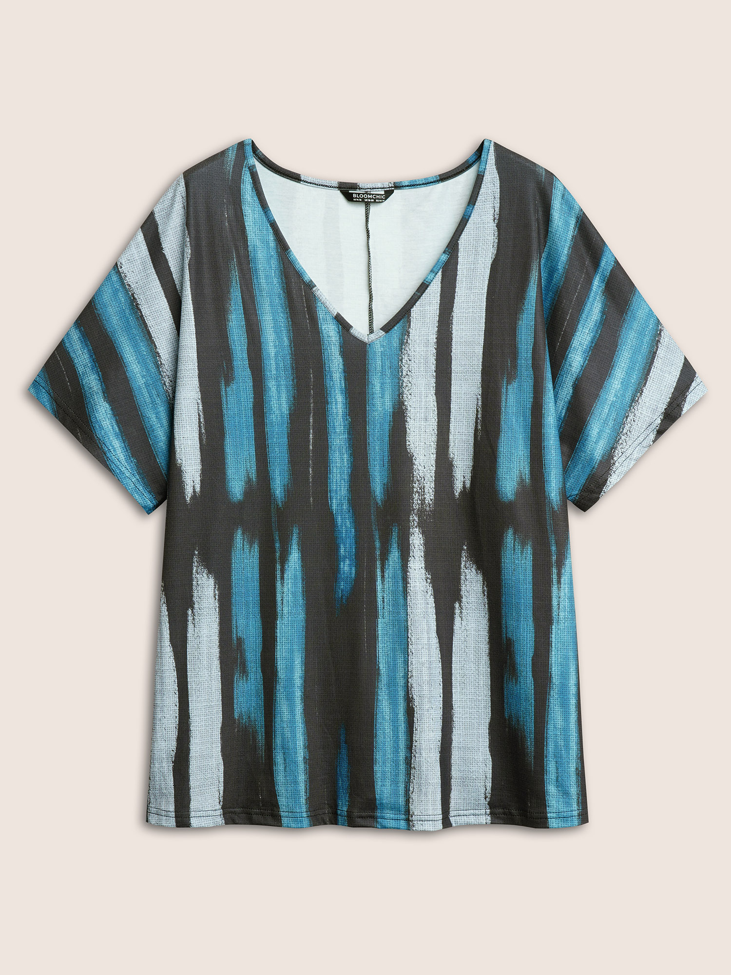 

Plus Size Striped Contrast Dolman Sleeve V Neck T-shirt Cerulean Women Casual Striped V-neck Everyday T-shirts BloomChic