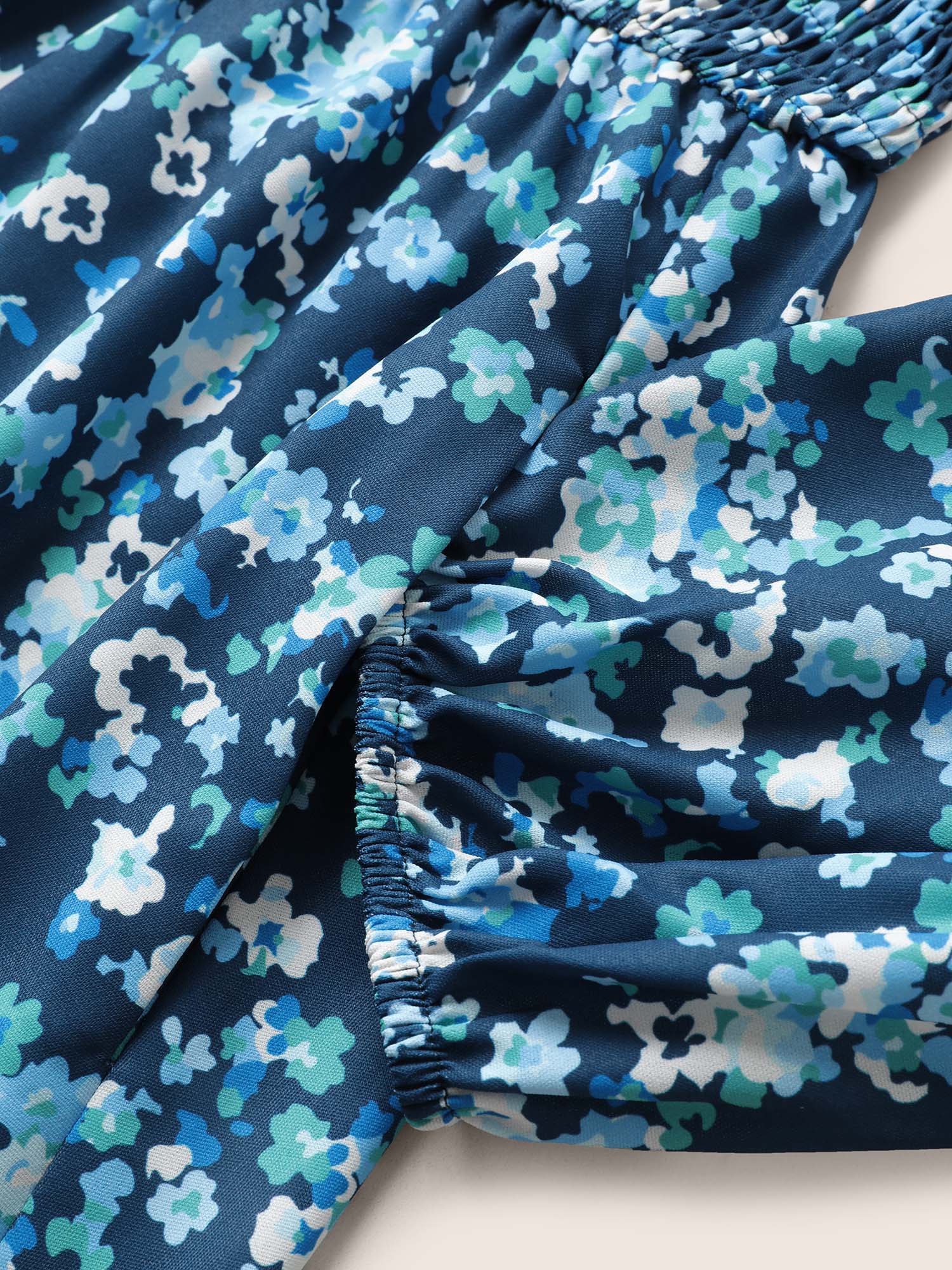 Plus Size Square Neck Ditsy Floral Shirred Elastic Waist Dress Aegean Women Elegant Non Square Neck Long Sleeve Curvy Midi Dress BloomChic 22-24/3X 