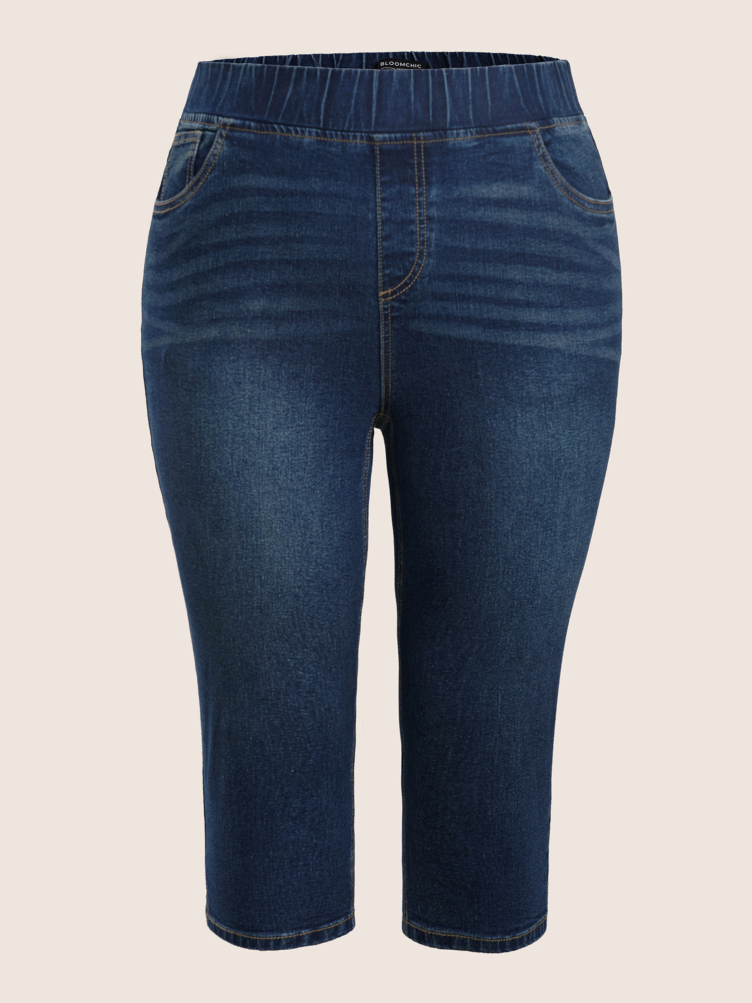 Plus Size Split Side Elastic Waist Pull-On Jegging Jeans Women Blue Casual Plain Slit High stretch Slanted pocket Jeans BloomChic 22/3X 