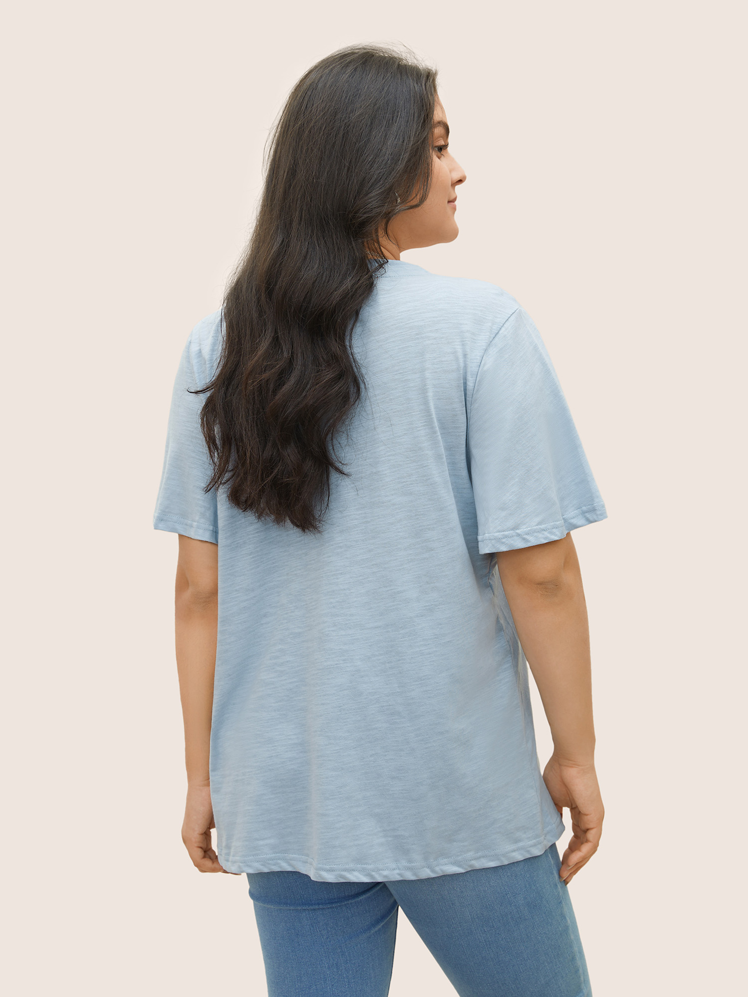 Plus Size Women Everyday Plain Ruffle Sleeve Short sleeve V-neck Casual T-shirts BloomChic 