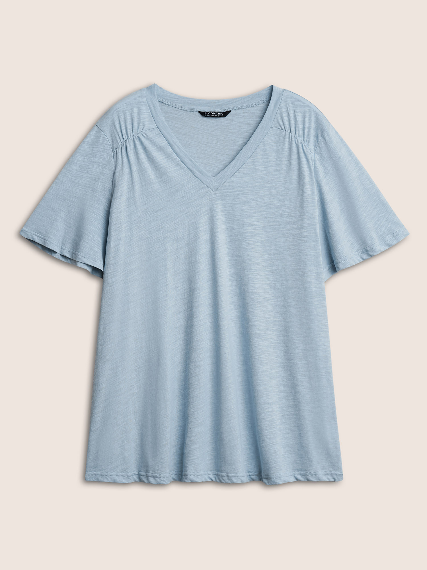 Plus Size Women Everyday Plain Ruffle Sleeve Short sleeve V-neck Casual T-shirts BloomChic 