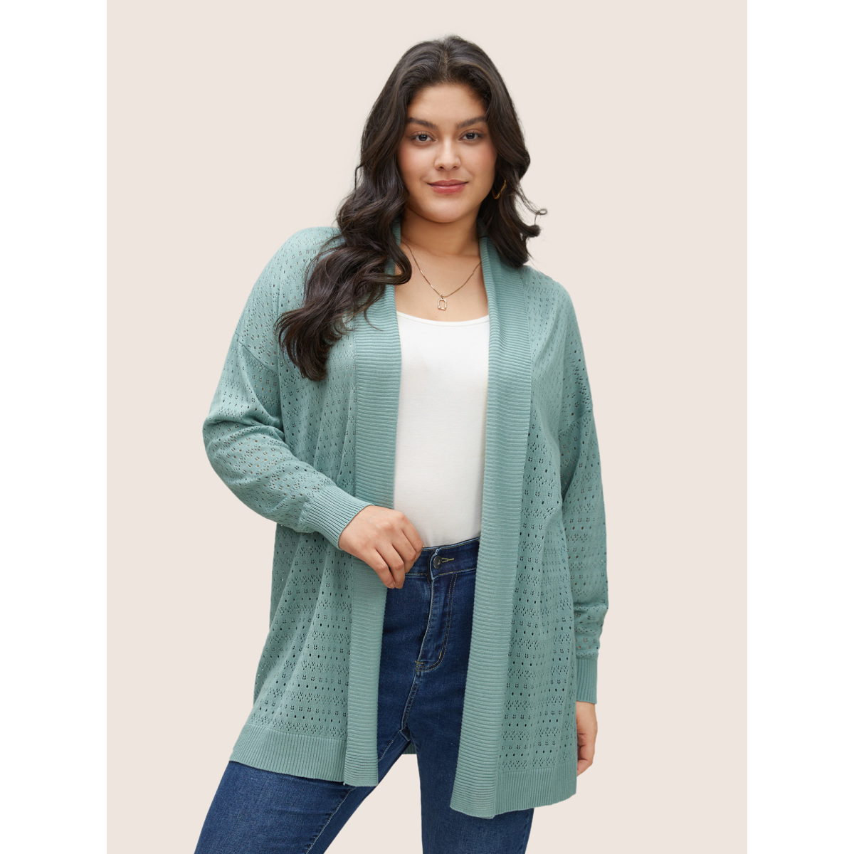 

Plus Size Supersoft Essentials Texture Hollow Out Cardigan Mint Women Casual Everyday Cardigans BloomChic