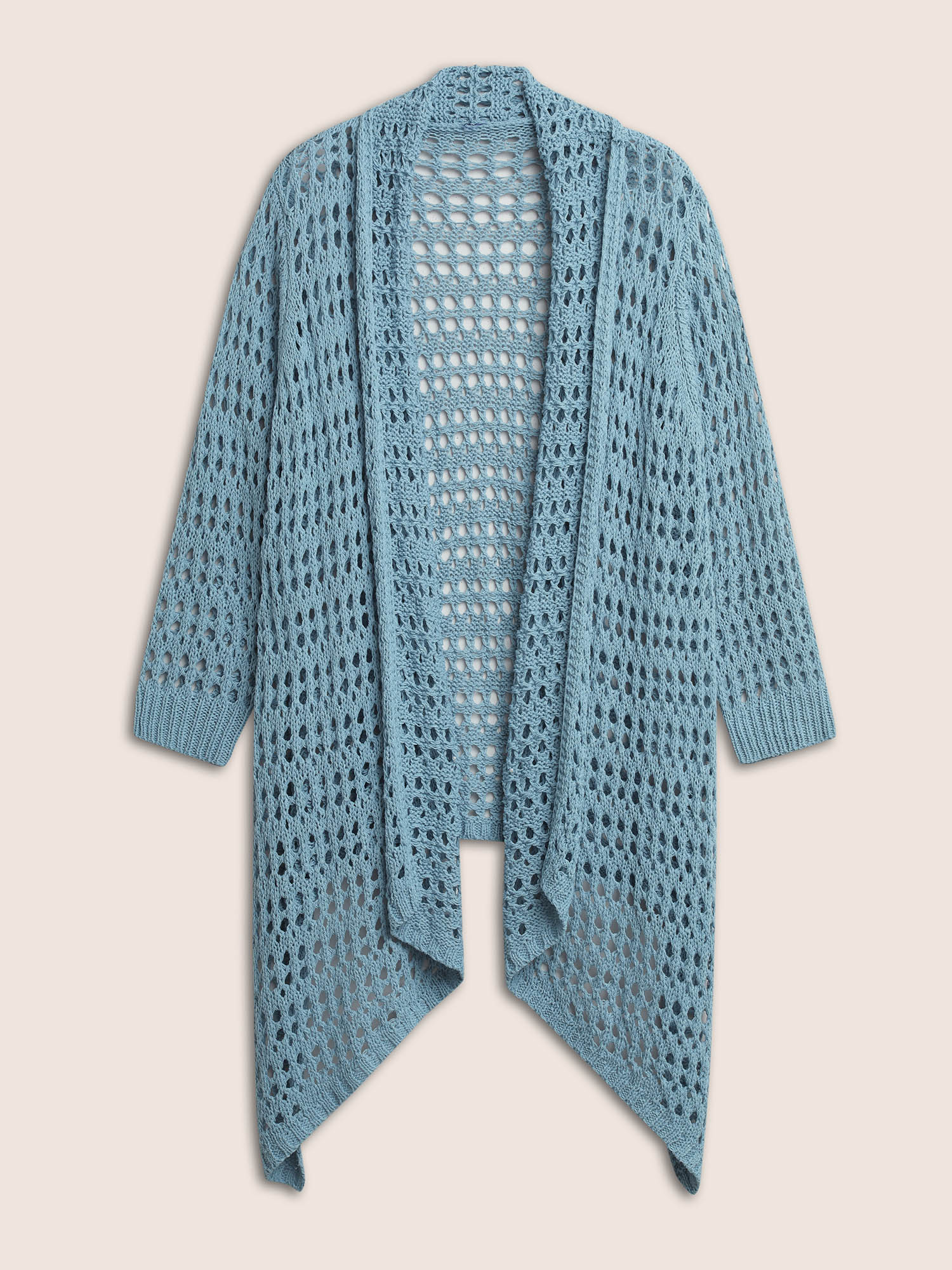 

Plain Texture Cut Out Asymmetrical Hem Cardigan, Lightblue