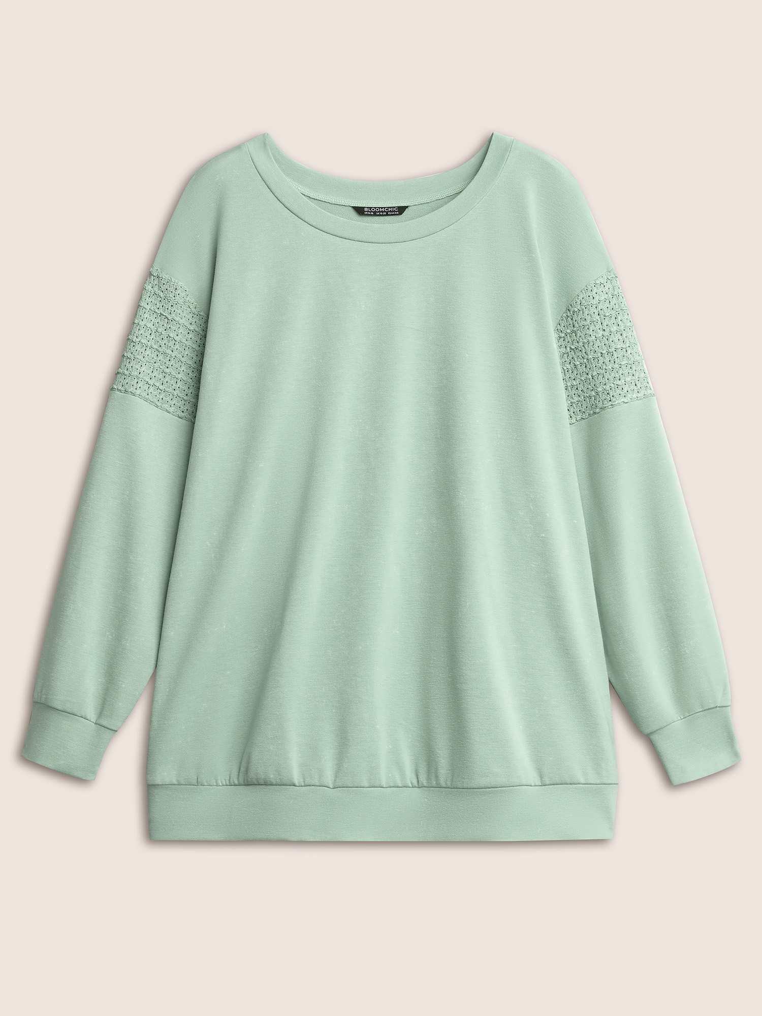 Plus Size Solid Lace Panel Drop Shoulder Sweatshirt Women Mint Casual Non Round Neck Everyday Sweatshirts BloomChic 10/M 