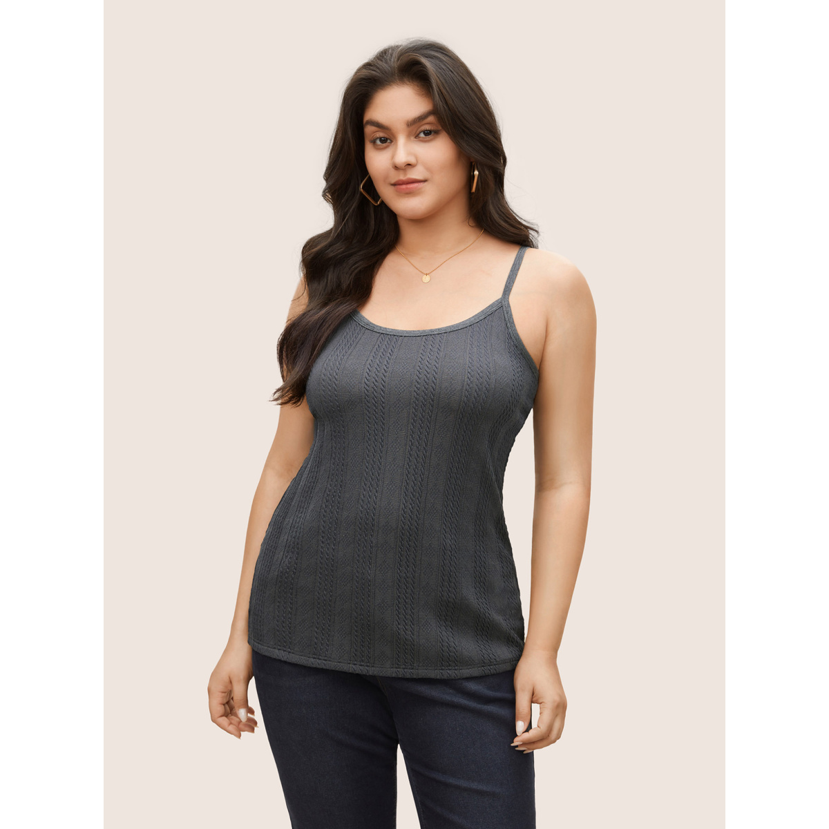 

Plus Size Textured Knit Adjustable Straps Cami Top Women DimGray Elegant Non Non Everyday Tank Tops Camis BloomChic