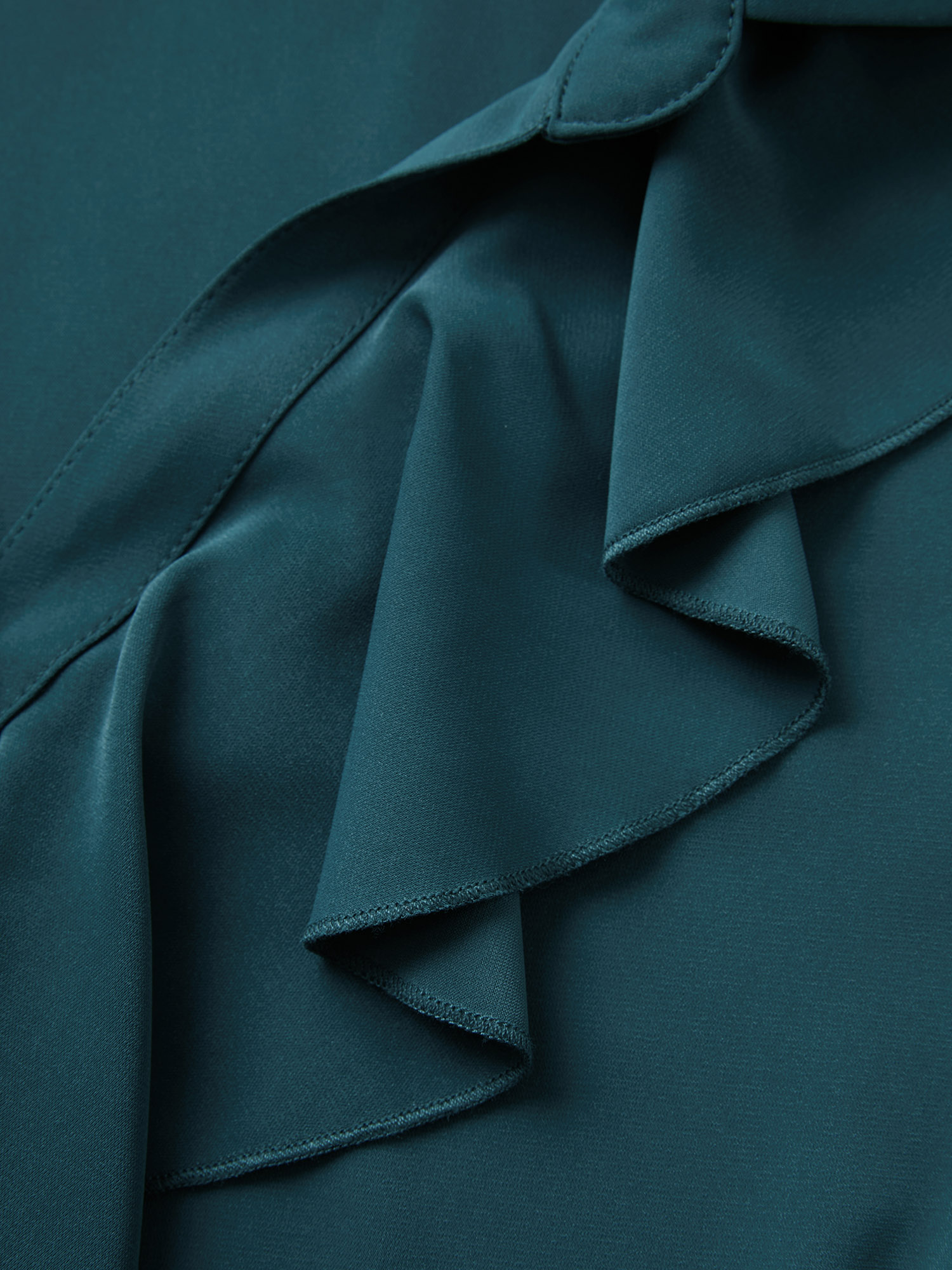 Plus Size Cyan Solid Button Detail Ruffle Trim Blouse Women At the Office Short sleeve Shirt collar Work Blouses BloomChic 22-24/3X 