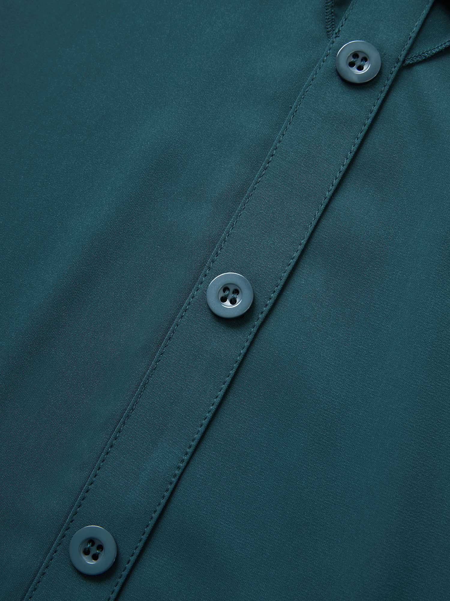 Plus Size Cyan Solid Button Detail Ruffle Trim Blouse Women At the Office Short sleeve Shirt collar Work Blouses BloomChic 22-24/3X 