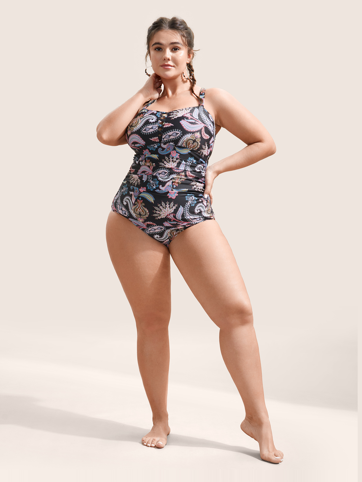 

Plus Size Bandana Print Crisscross Neck One Piece Swimsuit Women's Swimwear Black Beach Non Curve Bathing Suits High stretch One Pieces BloomChic