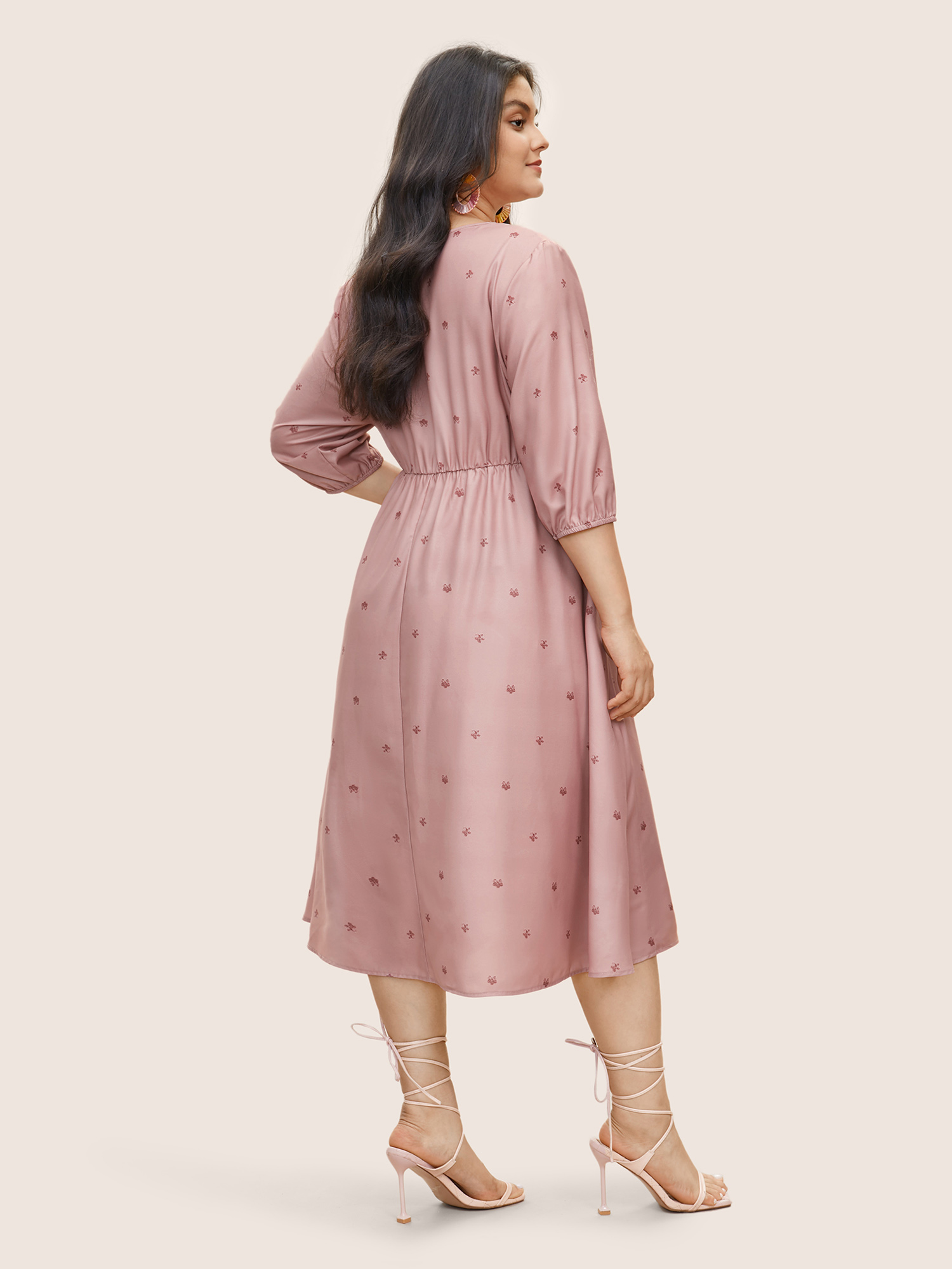 Plus Size Floral Embroidered Button Up Lantern Sleeve Dress DustyPink Women Non Curvy Midi Dress BloomChic 26/4X 