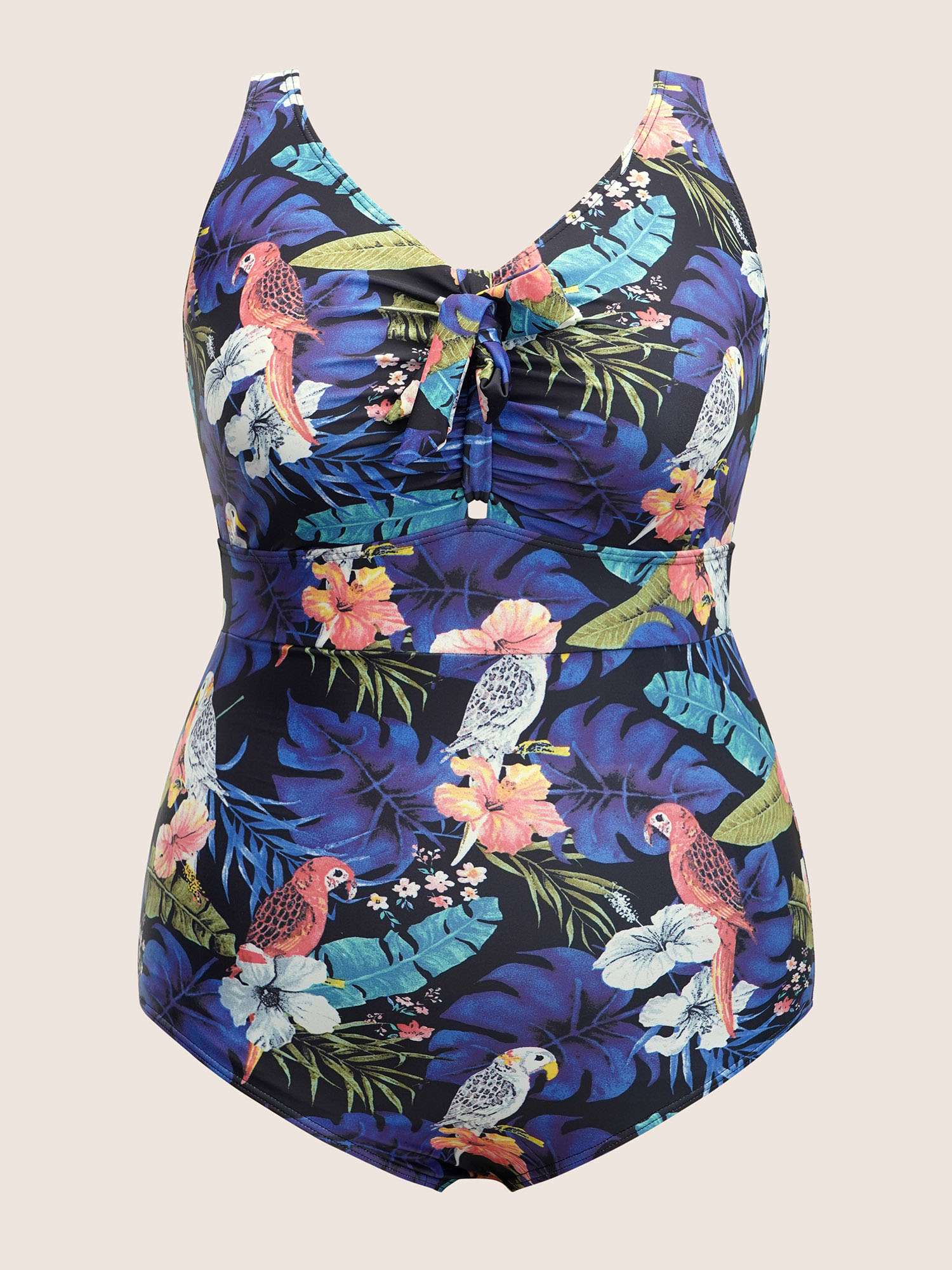 Plus Size Tropical Print Knotted Tummy Control One Piece Swimsuit Women`s Swimwear Multicolor Beach Non Curve Bathing Suits High stretch One Pieces BloomChic 30/6X 