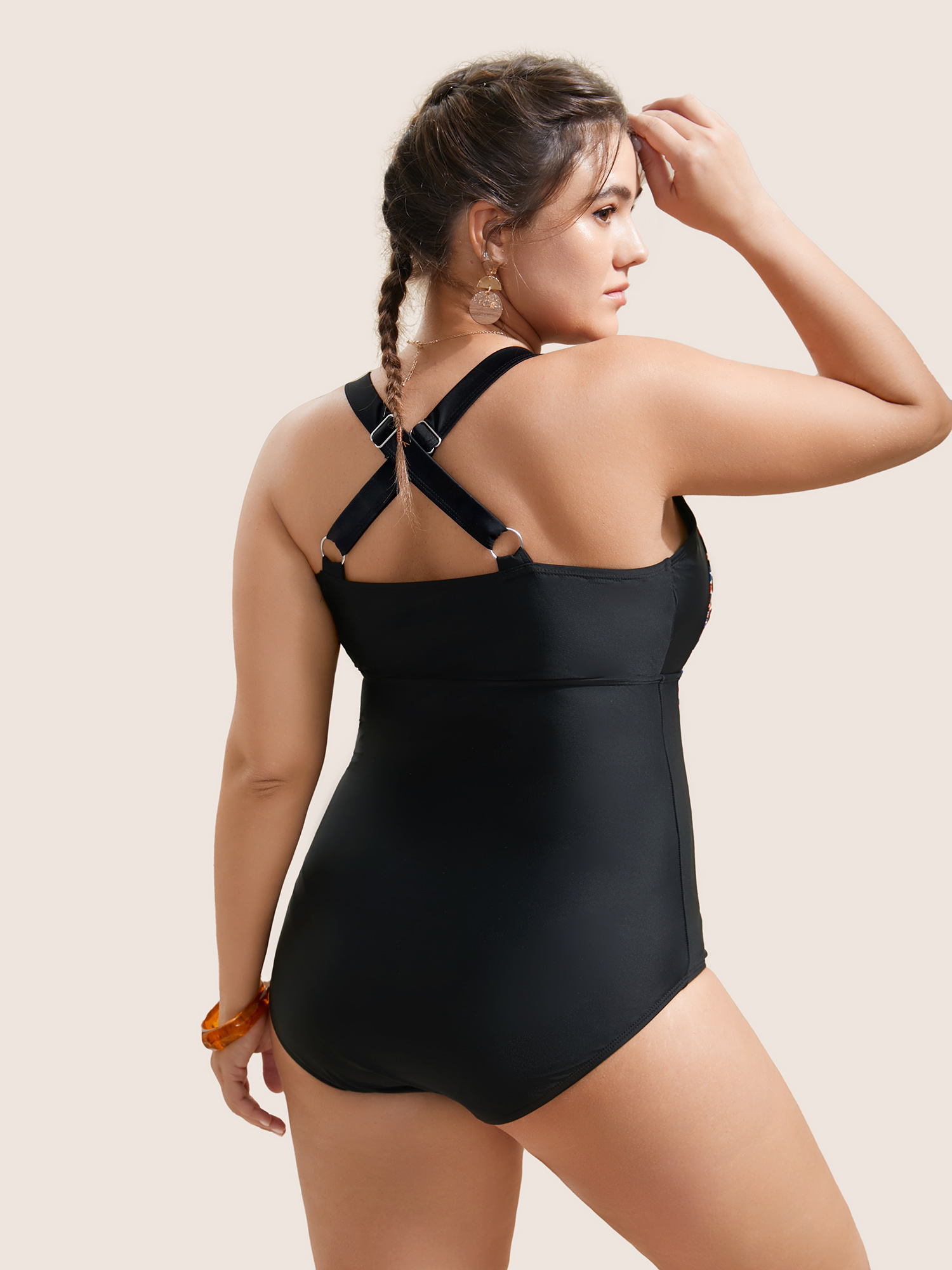 Plus Size Patchwork Boho Print Adjustable Straps One Piece Swimsuit Women`s Swimwear Black Beach Non Curve Bathing Suits High stretch One Pieces BloomChic 22-24/3X 