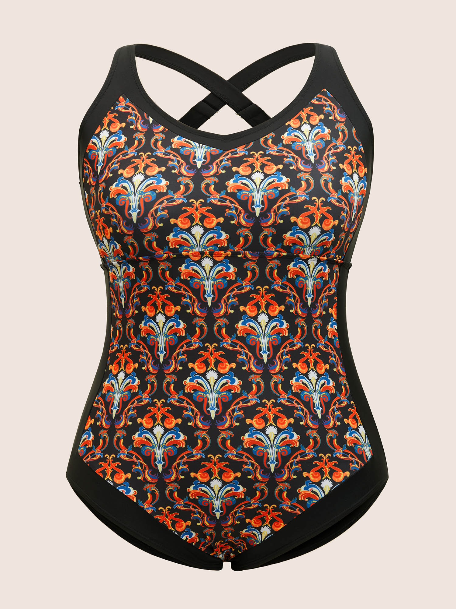 Plus Size Patchwork Boho Print Adjustable Straps One Piece Swimsuit Women`s Swimwear Black Beach Non Curve Bathing Suits High stretch One Pieces BloomChic 22-24/3X 