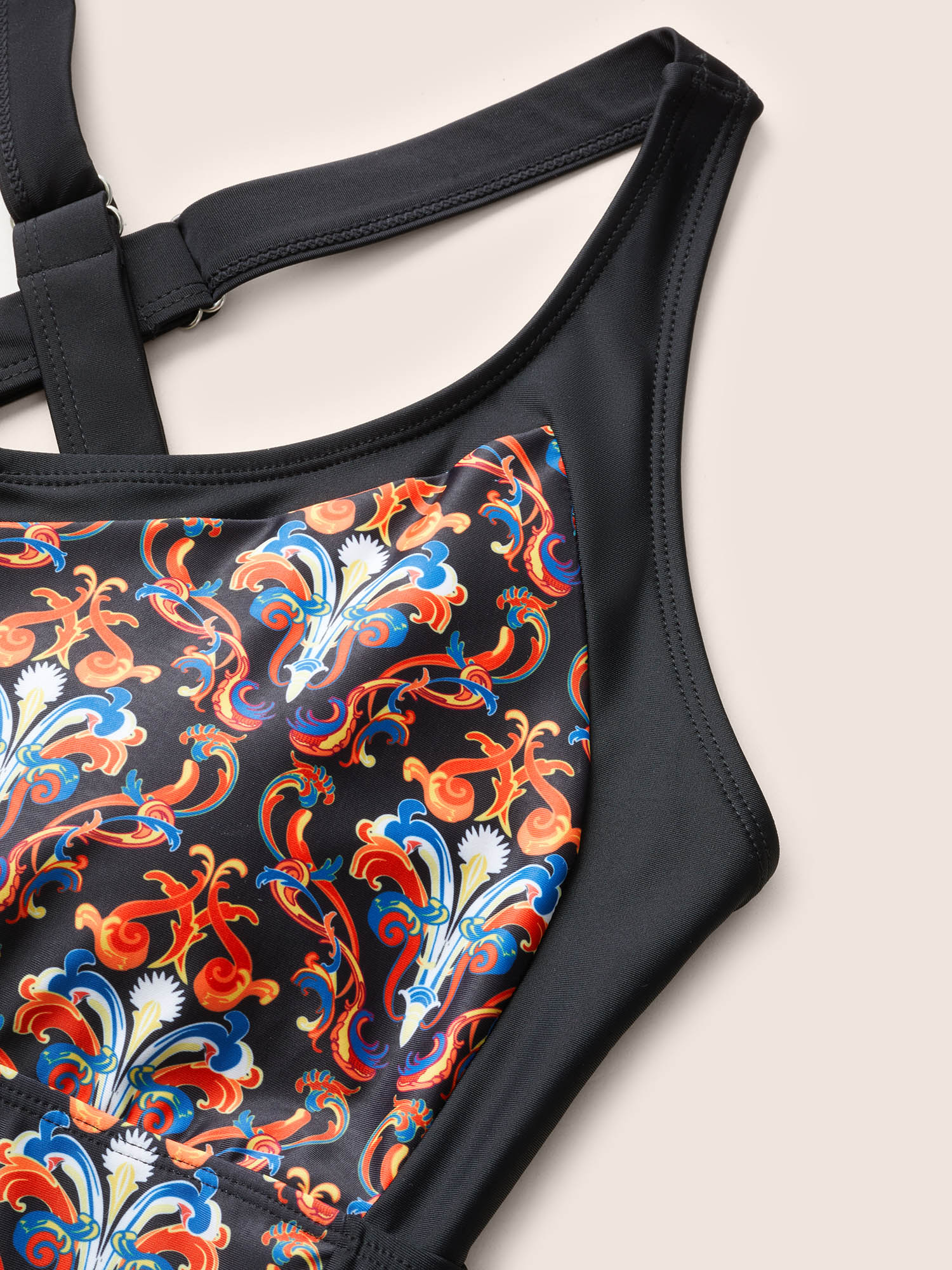 Plus Size Patchwork Boho Print Adjustable Straps One Piece Swimsuit Women`s Swimwear Black Beach Non Curve Bathing Suits High stretch One Pieces BloomChic 22-24/3X 