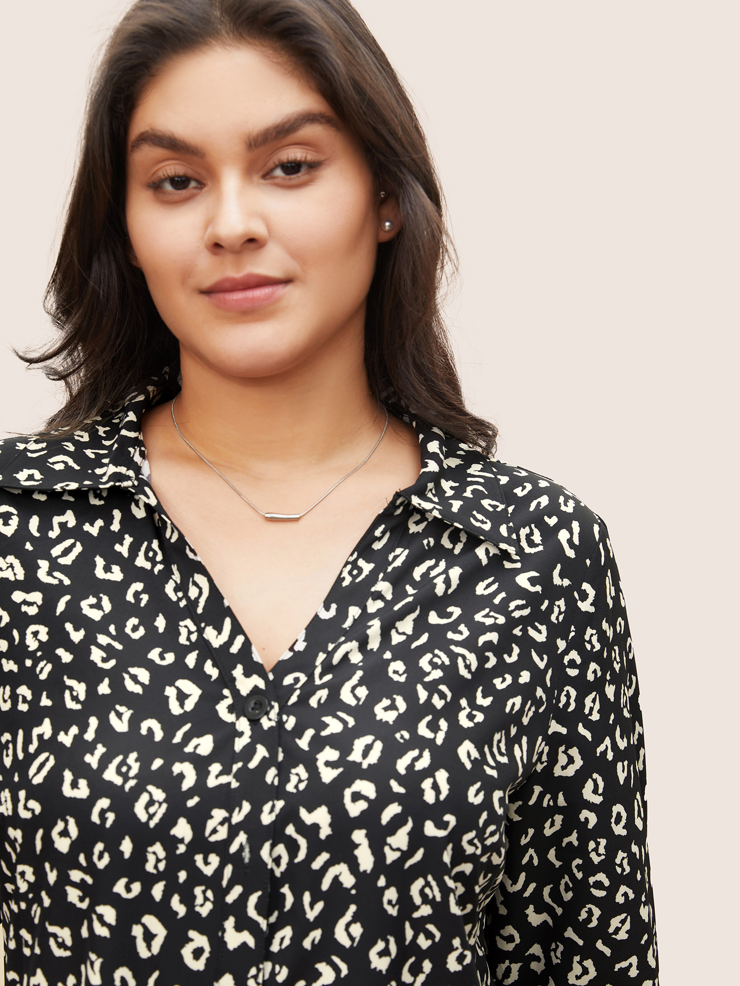 Plus Size BlackFlower Leopard Print Shirt Collar Button Up Blouse Women At the Office Elbow-length sleeve Shirt collar Work Blouses BloomChic 18-20/2X 
