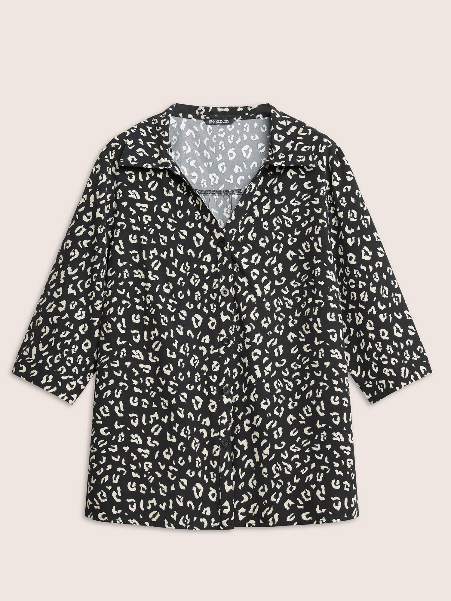 Plus Size BlackFlower Leopard Print Shirt Collar Button Up Blouse Women At the Office Elbow-length sleeve Shirt collar Work Blouses BloomChic 18-20/2X 