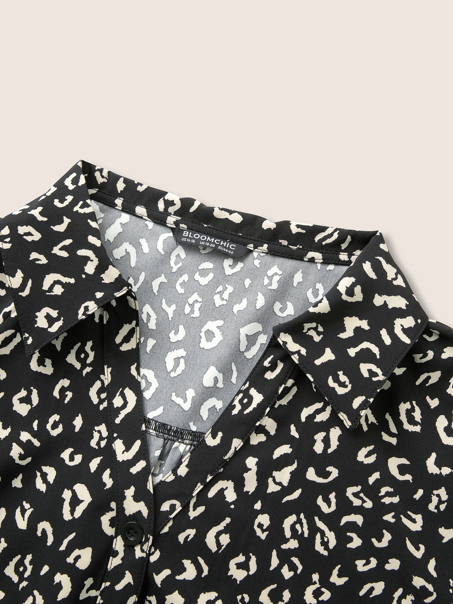 Plus Size BlackFlower Leopard Print Shirt Collar Button Up Blouse Women At the Office Elbow-length sleeve Shirt collar Work Blouses BloomChic 18-20/2X 
