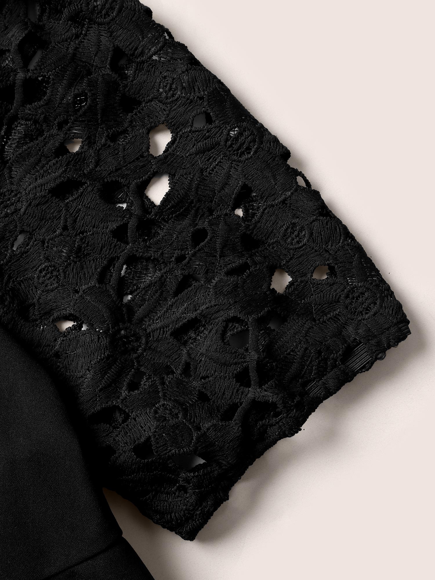 

Plus Size Black Lace Panel Cut Out Notched Blouse Women Elegant Short sleeve Notched collar Everyday Blouses BloomChic