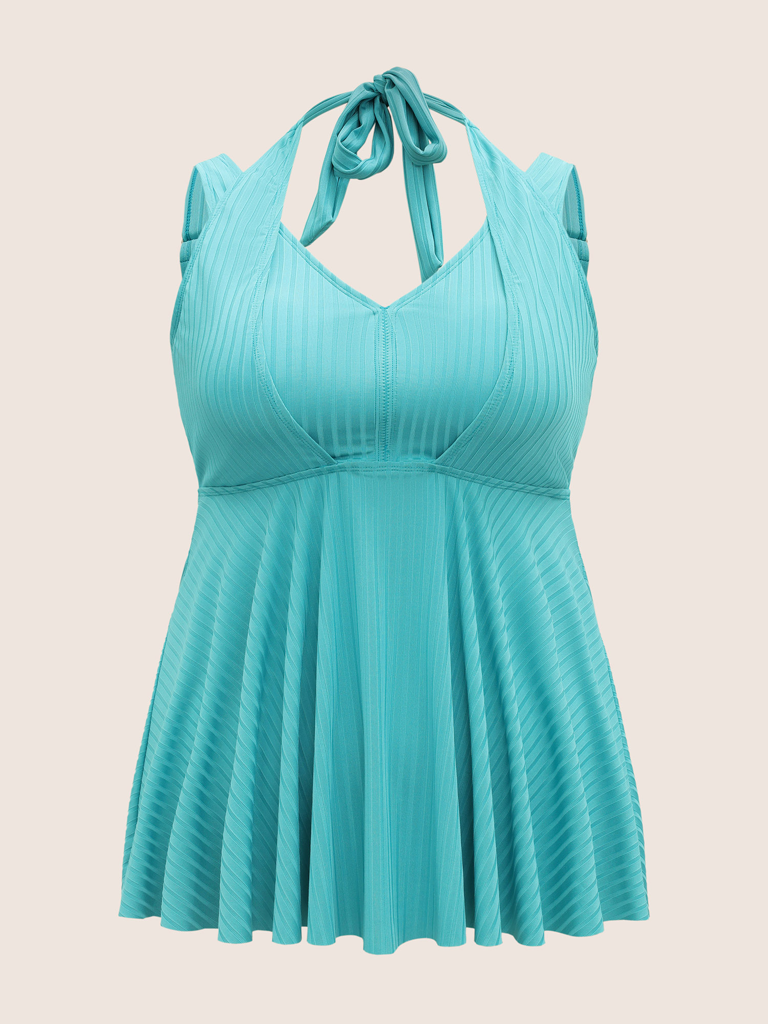 Plus Size Solid Texture Halter Ties Swim Top Women`s Swimwear Mint Beach Non High stretch Bodycon Halter neck Curve Swim Tops BloomChic 22-24/3X 