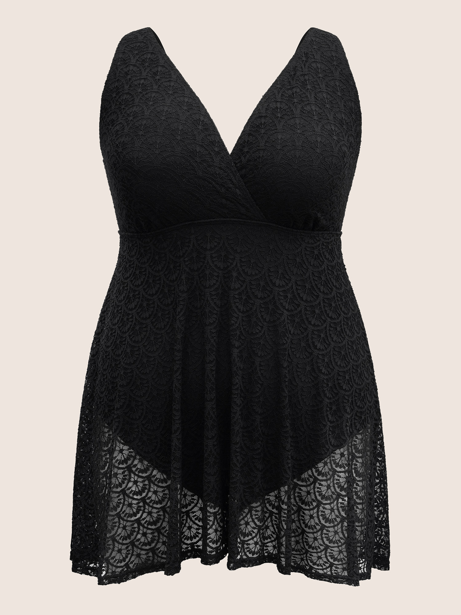 

Plus Size Solid Crochet Lace Mesh Adjustable Straps Swim Dress Women's Swimwear Black Beach Bodycon V-neck High stretch Curve Swim Dresses BloomChic