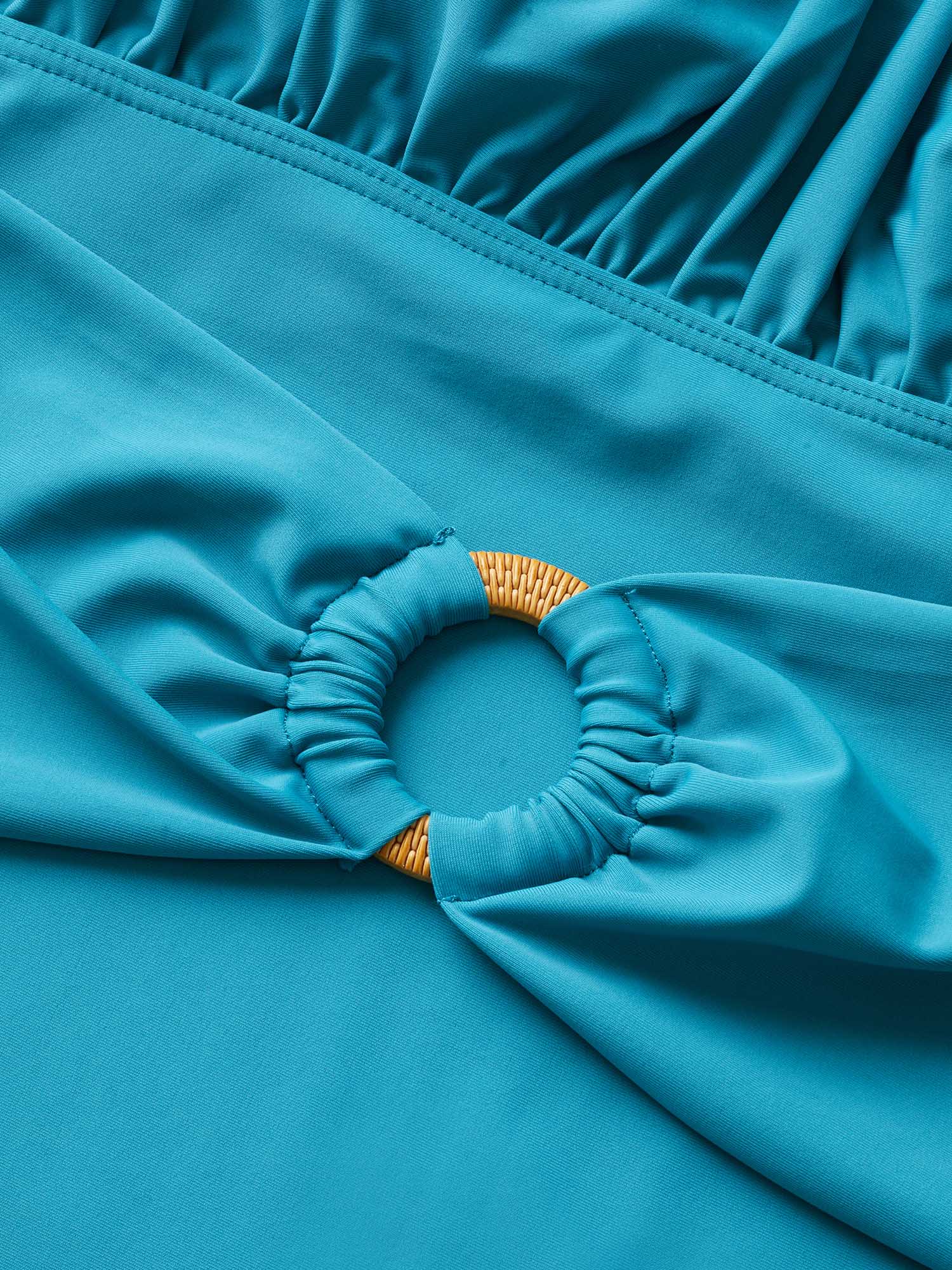 Plus Size Solid Buckle Detail Gathered One Piece Swimsuit Women`s Swimwear Teal Beach Non Curve Bathing Suits High stretch One Pieces BloomChic 14-16/1X 