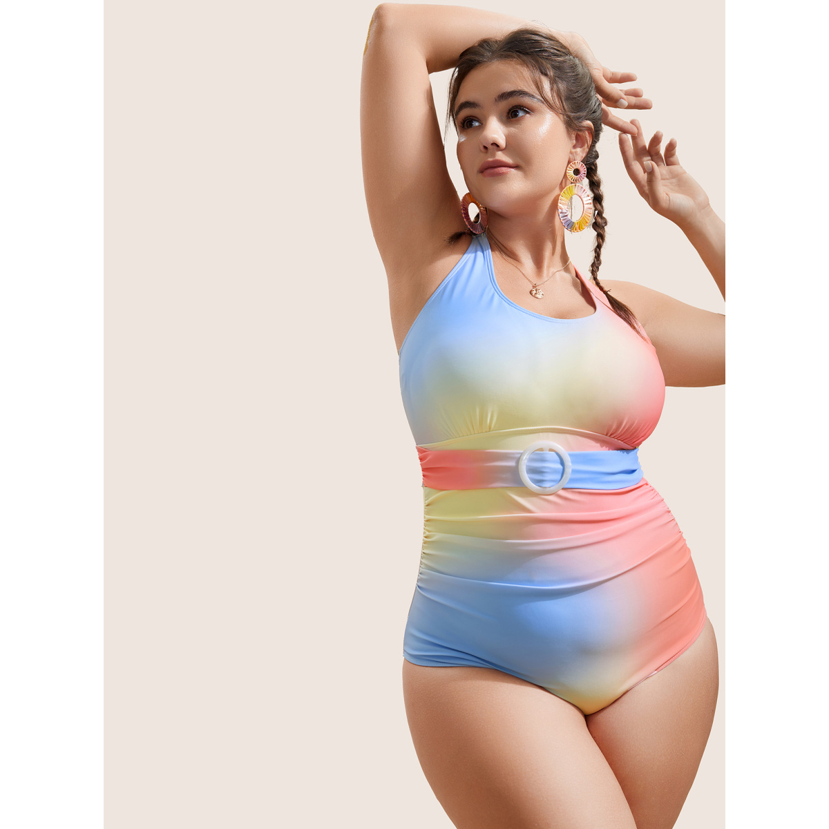 

Plus Size Ombre Buckle Detail One Piece Swimsuit Women's Swimwear Multicolor Beach Non Curve Bathing Suits High stretch One Pieces BloomChic