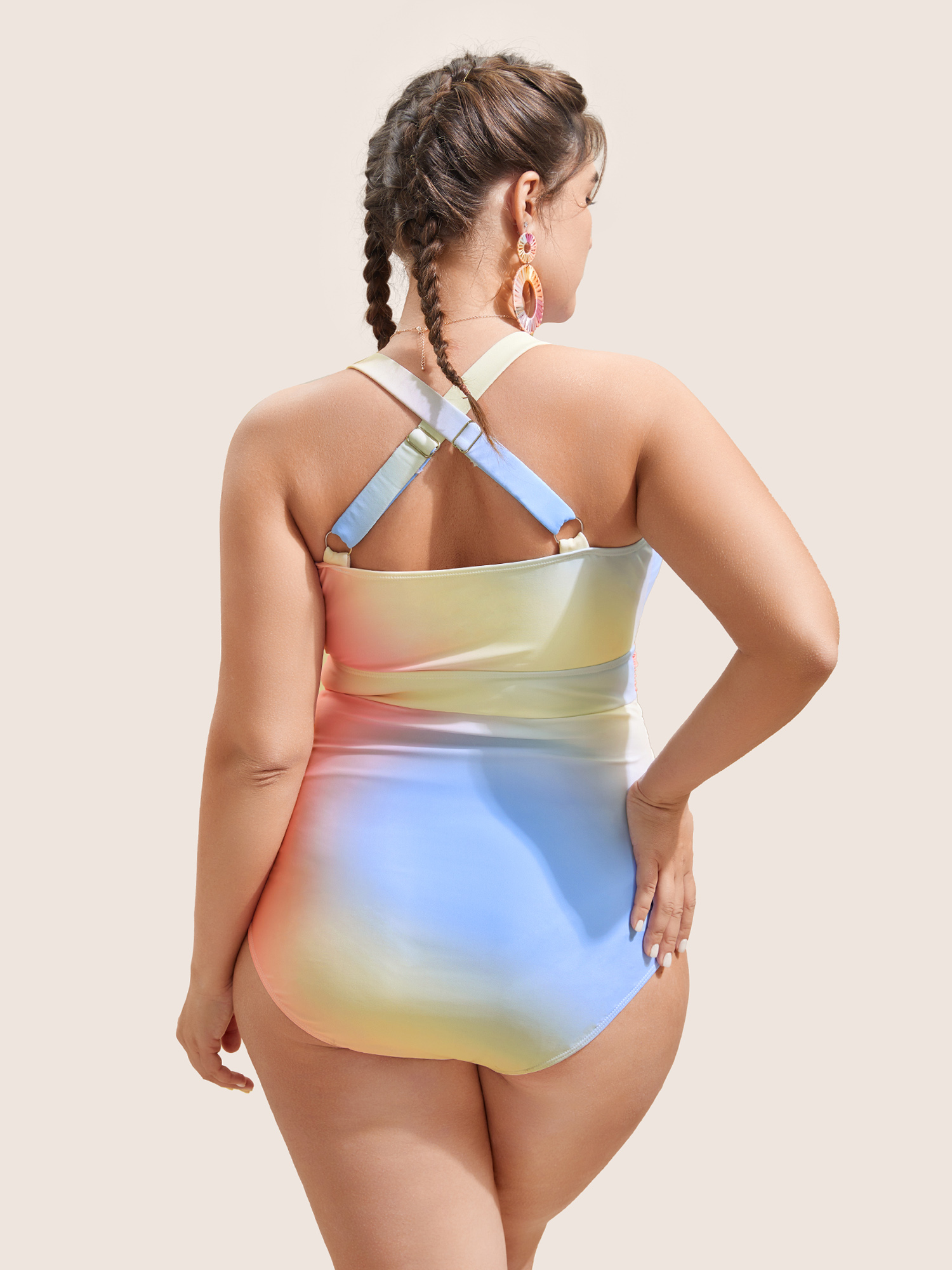 Plus Size Ombre Buckle Detail One Piece Swimsuit Women`s Swimwear Multicolor Beach Non Curve Bathing Suits High stretch One Pieces BloomChic 18-20/2X 