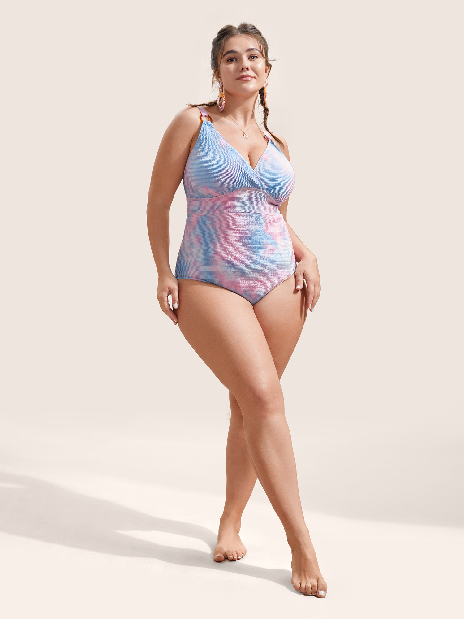 

Plus Size Ombre Adjustable Straps Wrap One Piece Swimsuit Women's Swimwear Multicolor Beach Gathered Curve Bathing Suits High stretch One Pieces BloomChic