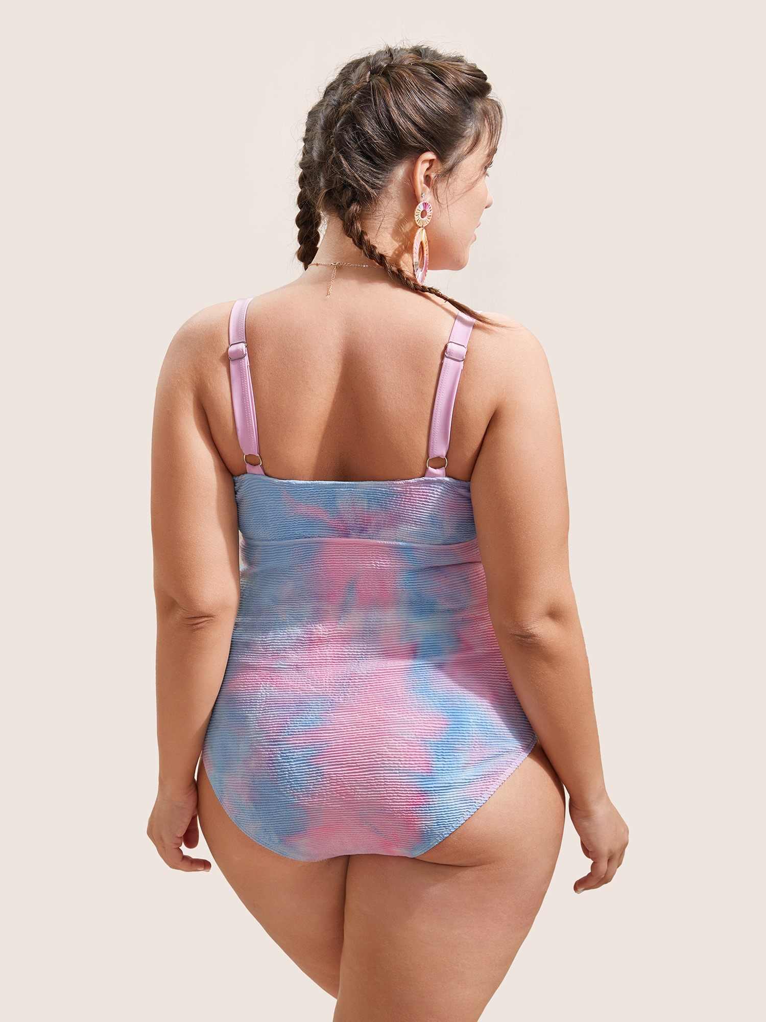 Plus Size Ombre Adjustable Straps Wrap One Piece Swimsuit Women`s Swimwear Multicolor Beach Gathered Curve Bathing Suits High stretch One Pieces BloomChic 10/M 
