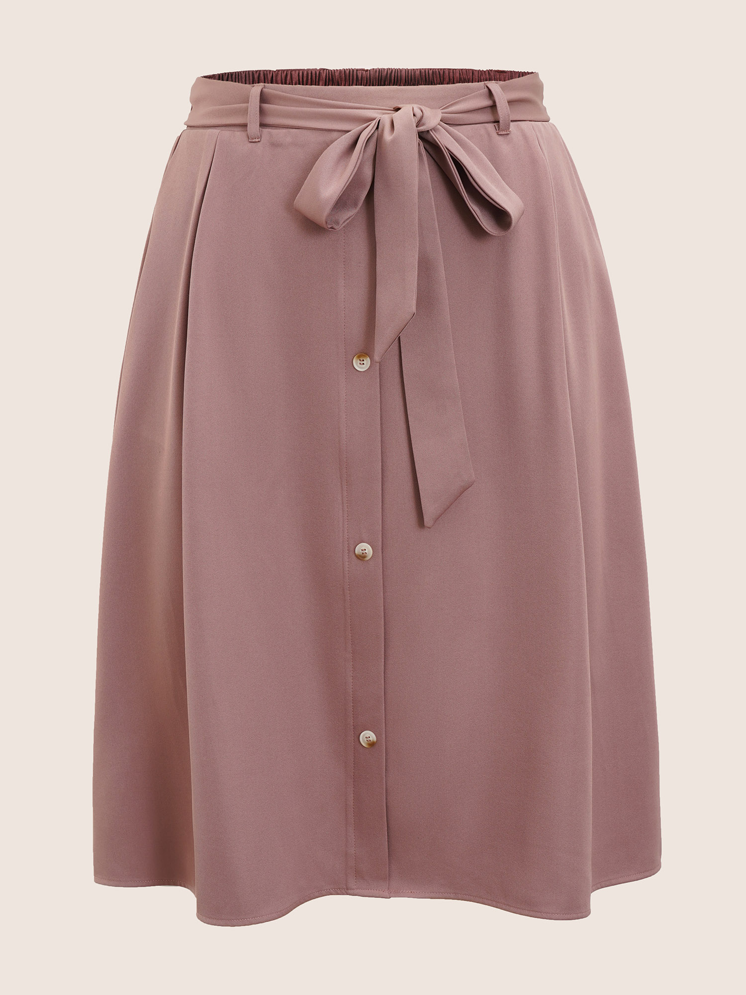 

Plus Size Plain Elastic Waist Pocket Belted Cropped Skirt Women Mauve Workwear Essentials Non No stretch Slanted pocket Belt Work Skirts BloomChic