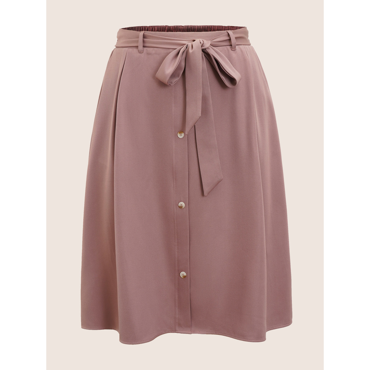 

Plus Size Plain Elastic Waist Pocket Belted Cropped Skirt Women Mauve Workwear Essentials Non No stretch Slanted pocket Belt Work Skirts BloomChic