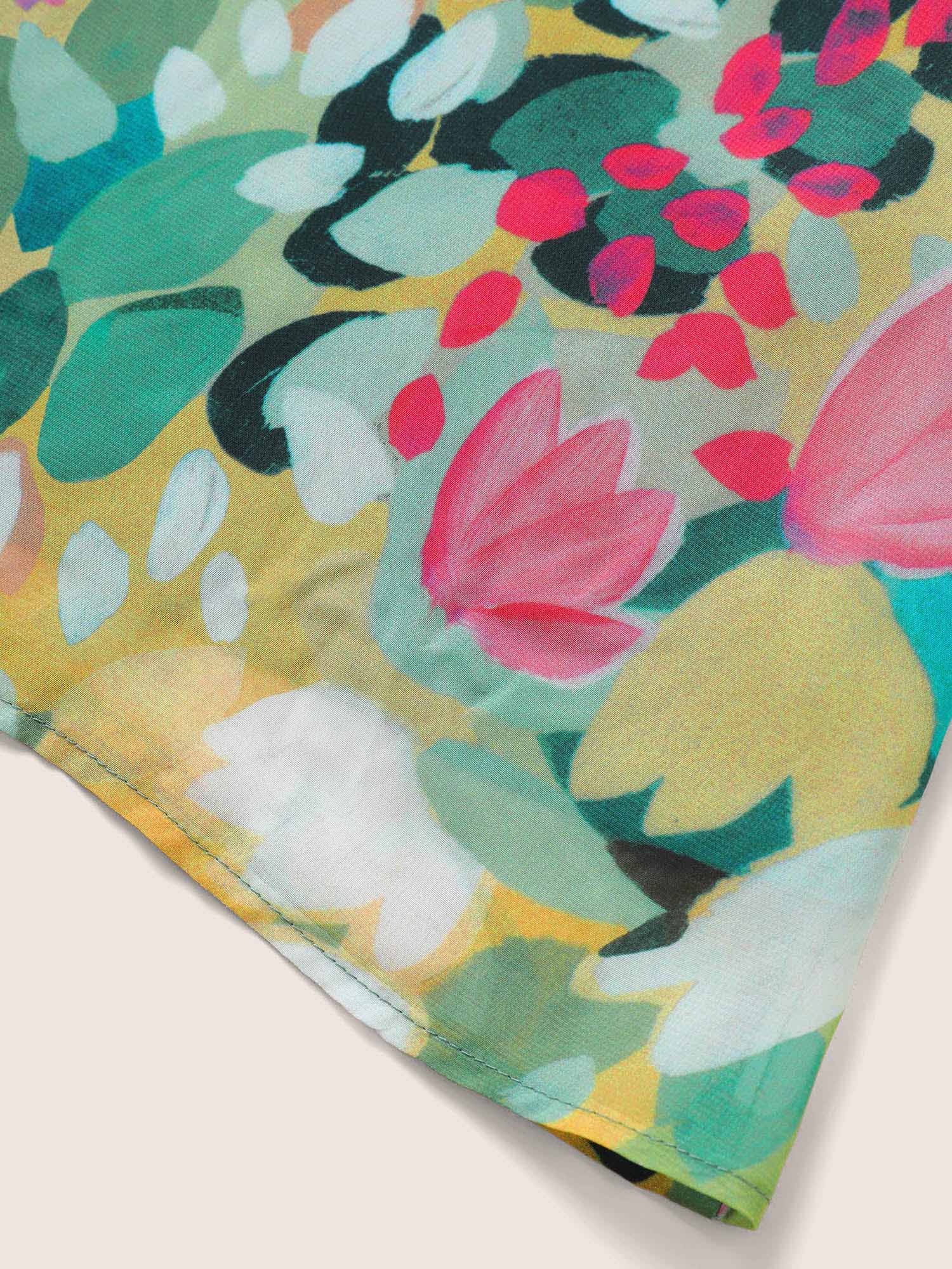 Plus Size Green Floral Print Frill Trim Button Detail Blouse Women Resort Short sleeve V-neck Vacation Blouses BloomChic 26/4X 