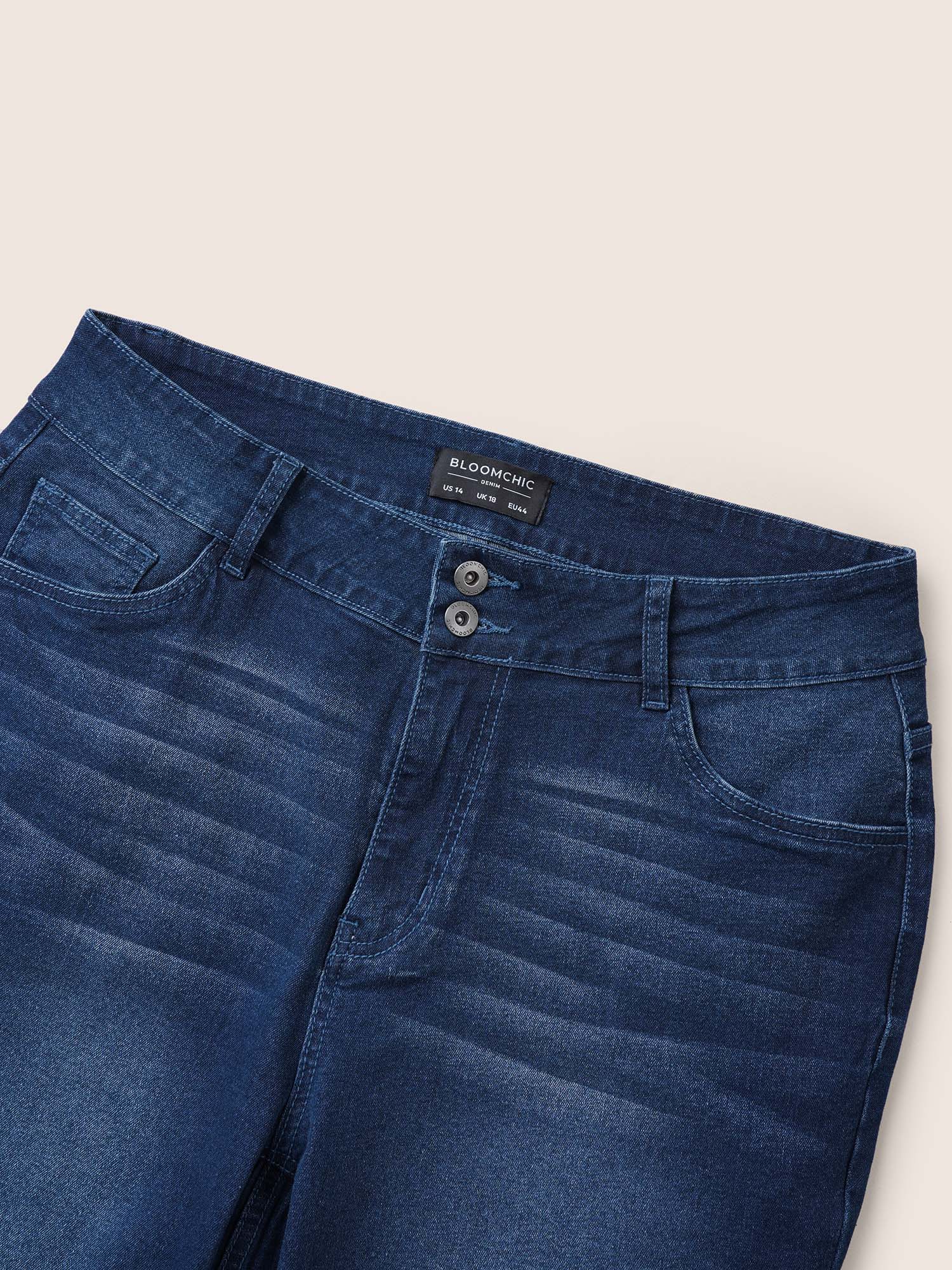 Plus Size Bodycon Roll Hem Medium Wash Jeans Women Blue Casual Plain Non High stretch Slanted pocket Jeans BloomChic 30/6X 