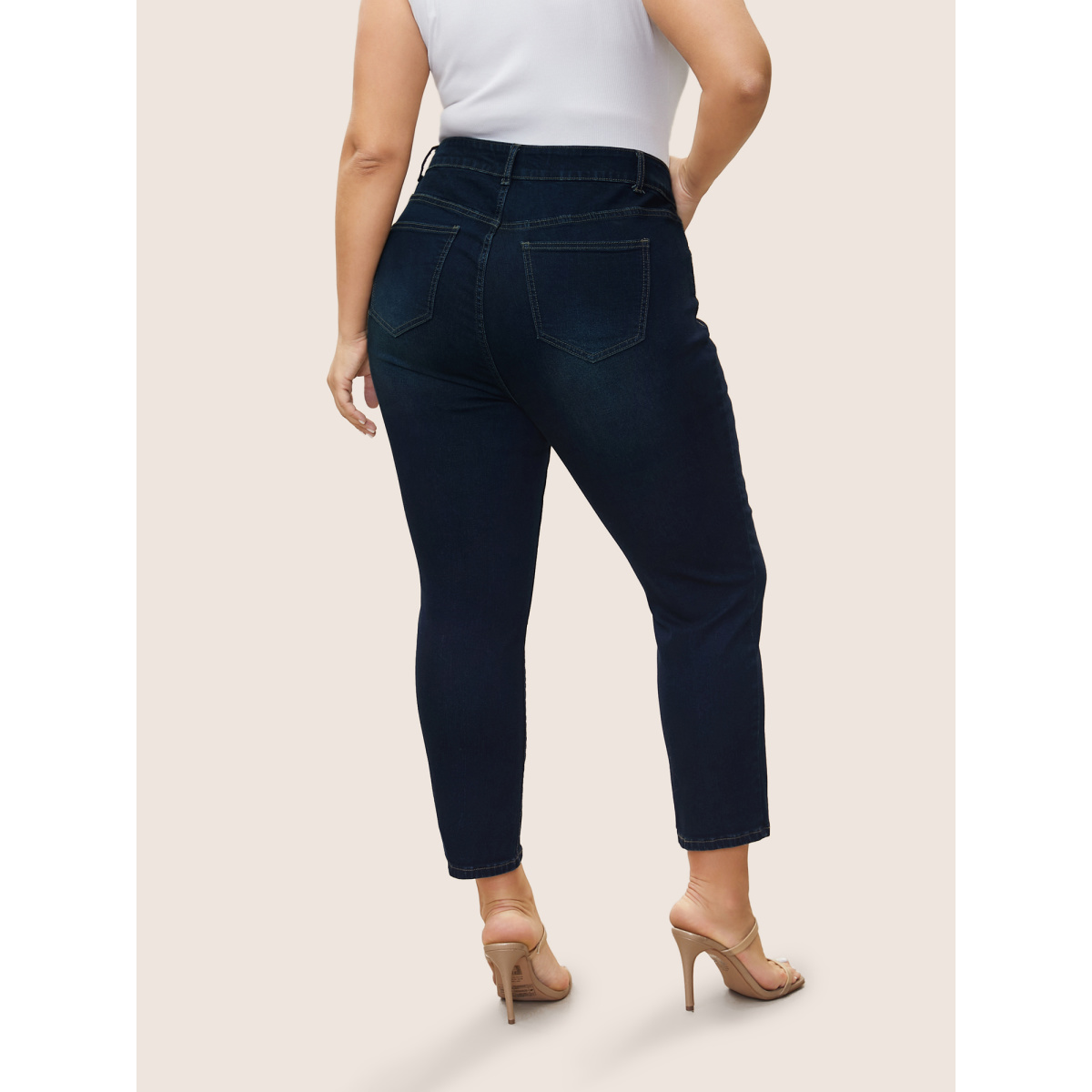 

Plus Size Straight Leg Seam Detail Split Hem Jeans Women Indigo Casual Plain Non High stretch Slanted pocket Jeans BloomChic