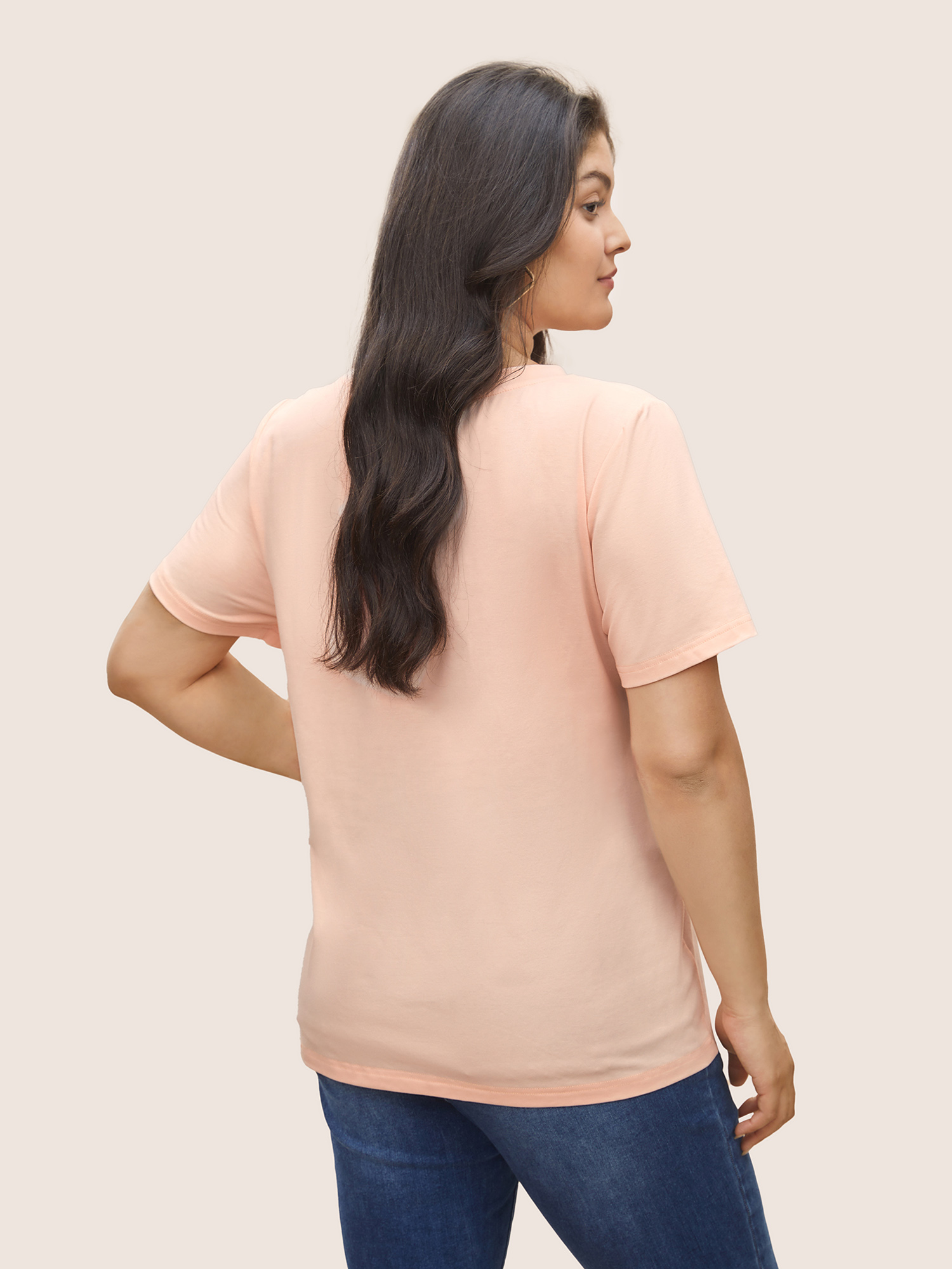 Plus Size Crew Neck Art & Design Butterfly Print T-shirt Coral Women Casual Non Art&design Everyday T-shirts BloomChic 18-20/2X 
