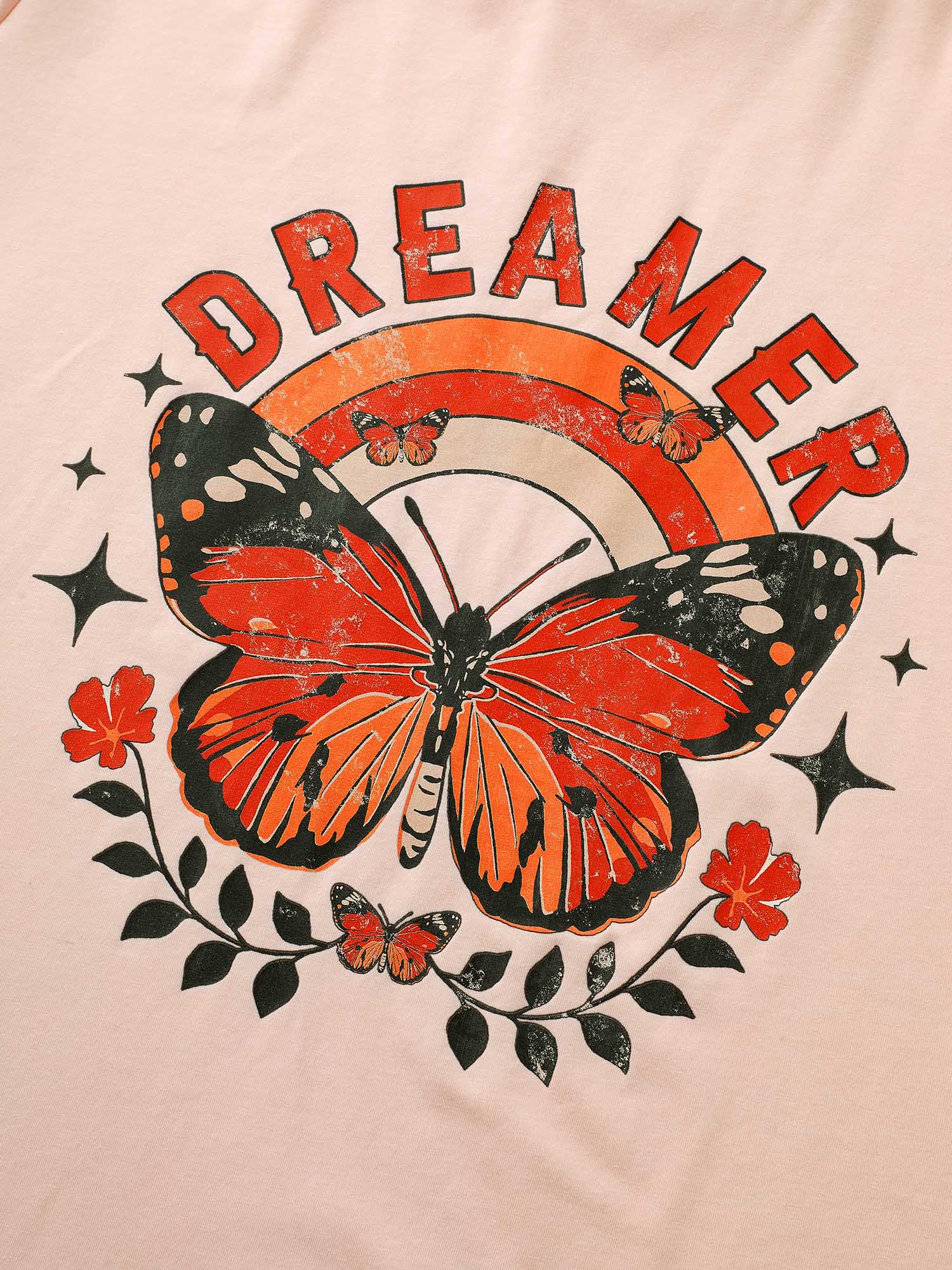 Plus Size Crew Neck Art & Design Butterfly Print T-shirt Coral Women Casual Non Art&design Everyday T-shirts BloomChic 18-20/2X 