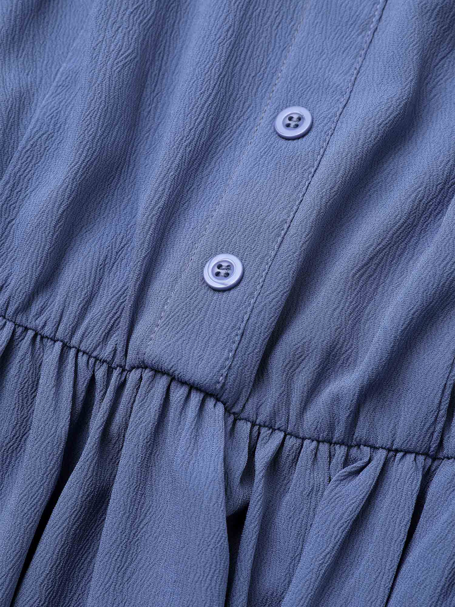 Plus Size Solid Button Detail Belted Elastic Waist Dress Stone Women At the Office Non V-neck Short sleeve Curvy Midi Dress BloomChic 14-16/1X 