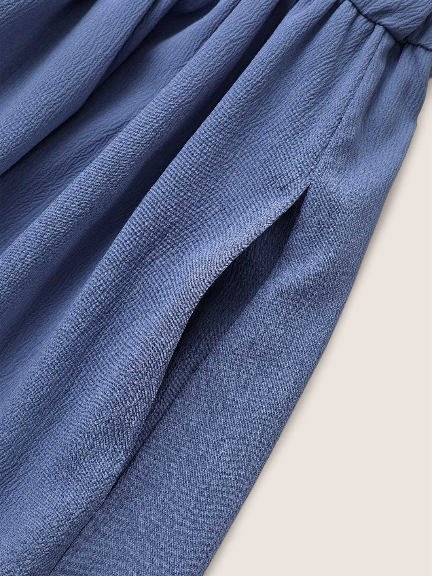 Plus Size Solid Button Detail Belted Elastic Waist Dress Stone Women At the Office Non V-neck Short sleeve Curvy Midi Dress BloomChic 14-16/1X 