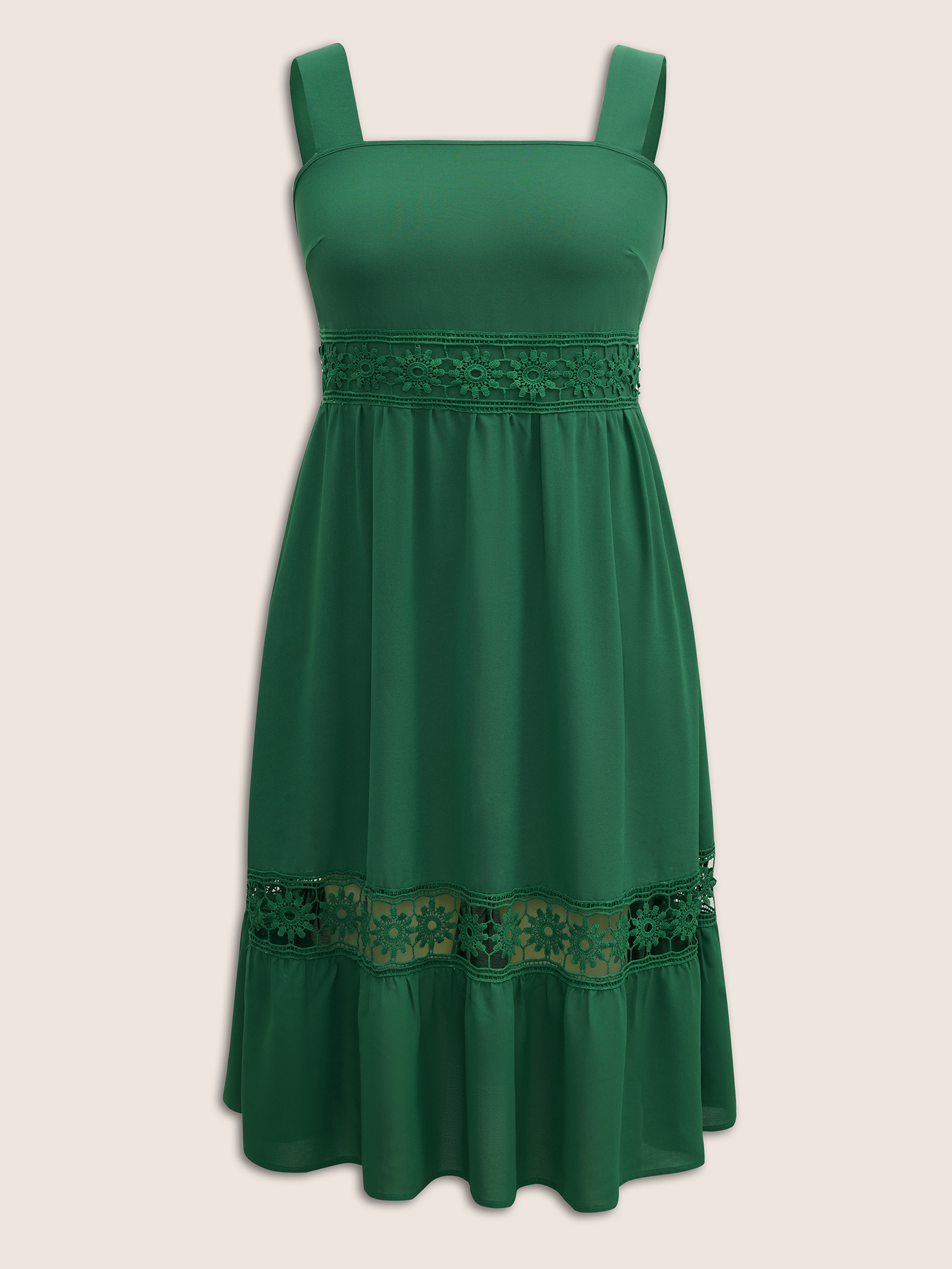Plus Size Plain Elastic Waist Cut Out Lace Patchwork Dress Emerald Women Non Non Sleeveless Curvy Midi Dress BloomChic 14-16/1X 
