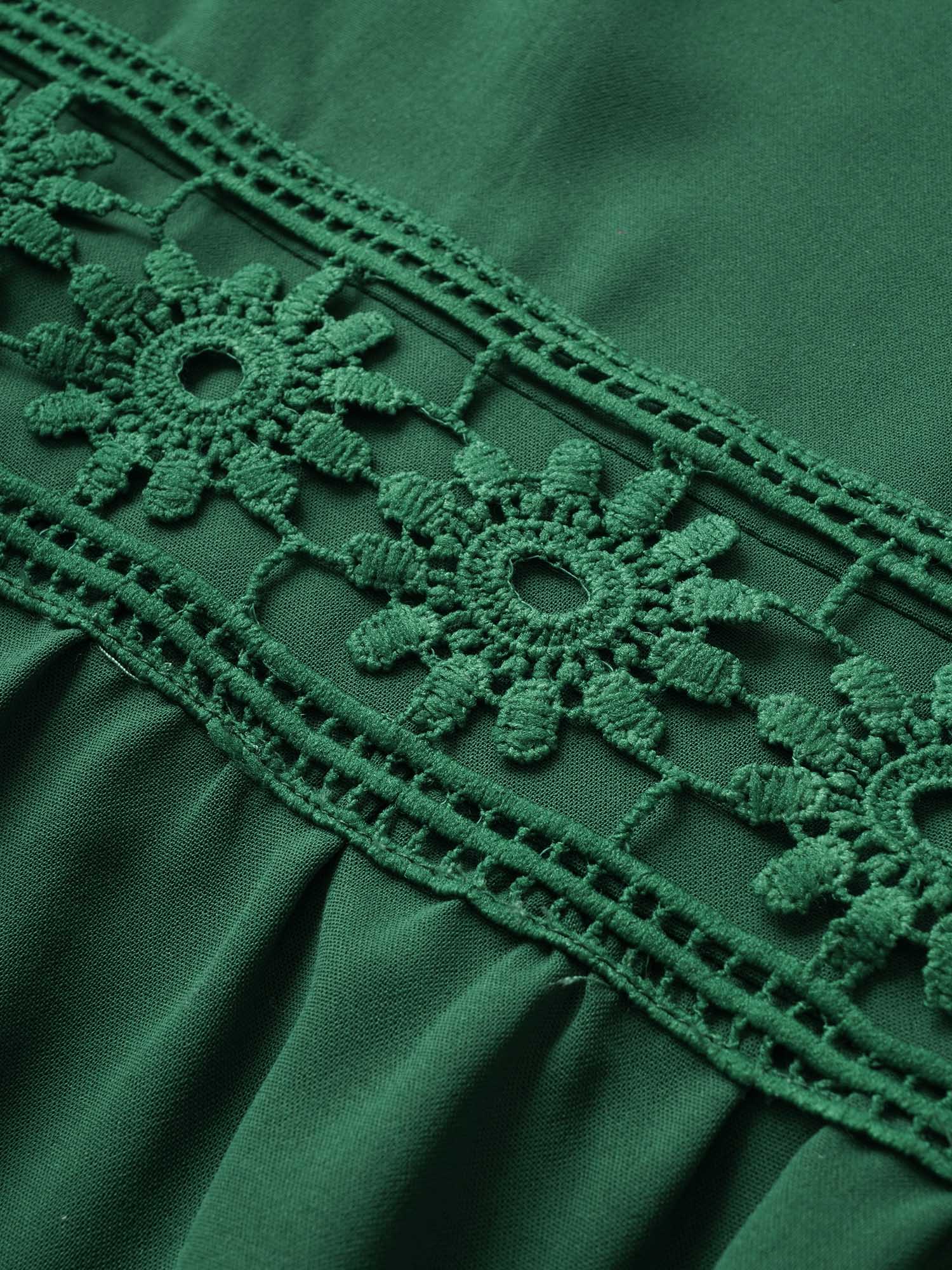 Plus Size Plain Elastic Waist Cut Out Lace Patchwork Dress Emerald Women Non Non Sleeveless Curvy Midi Dress BloomChic 14-16/1X 