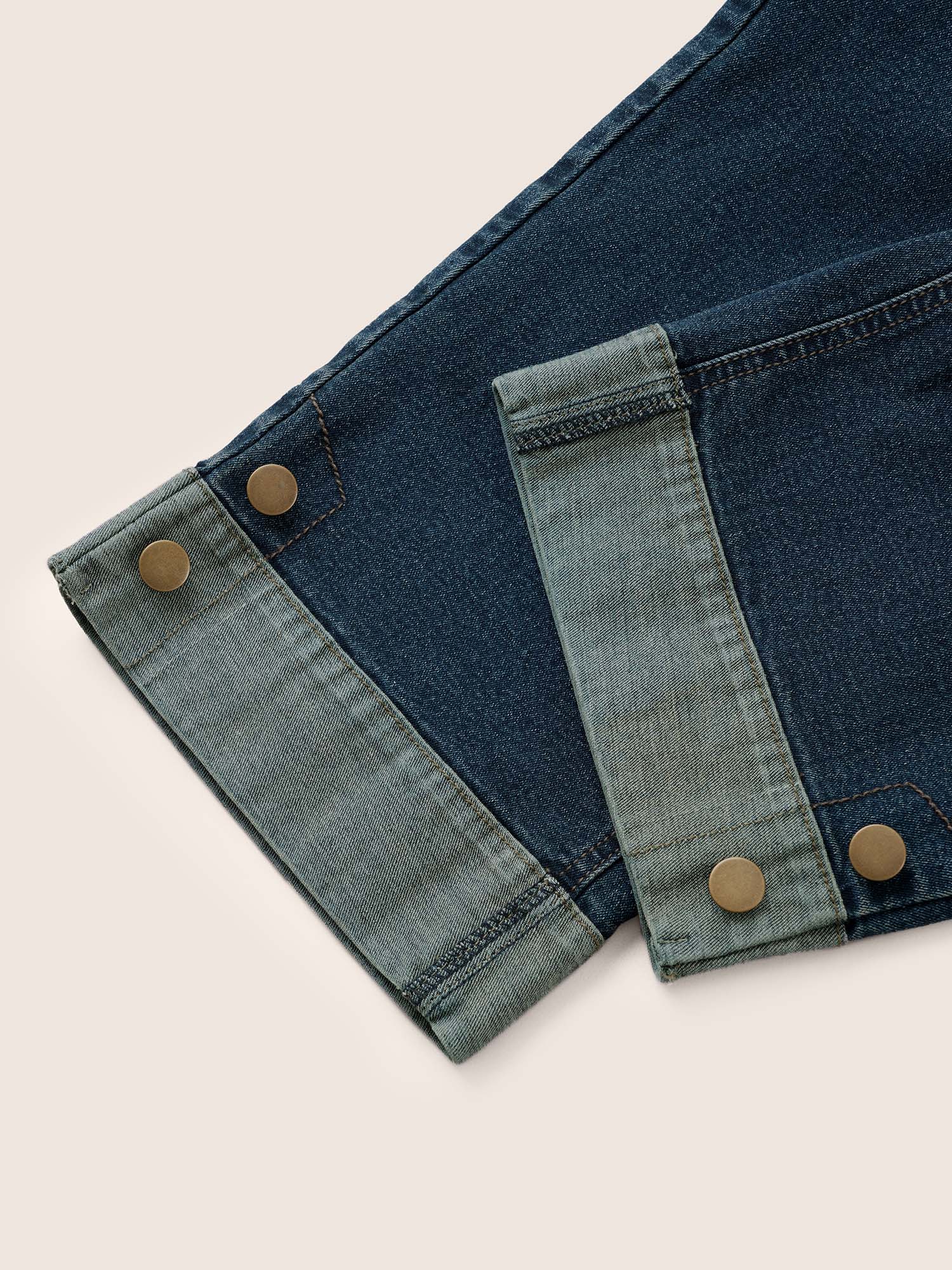 Plus Size Straight Leg Patchwork Hem Metal Button Detail Jeans Women Aegean Casual Plain Non High stretch Slanted pocket Jeans BloomChic 20/2X 