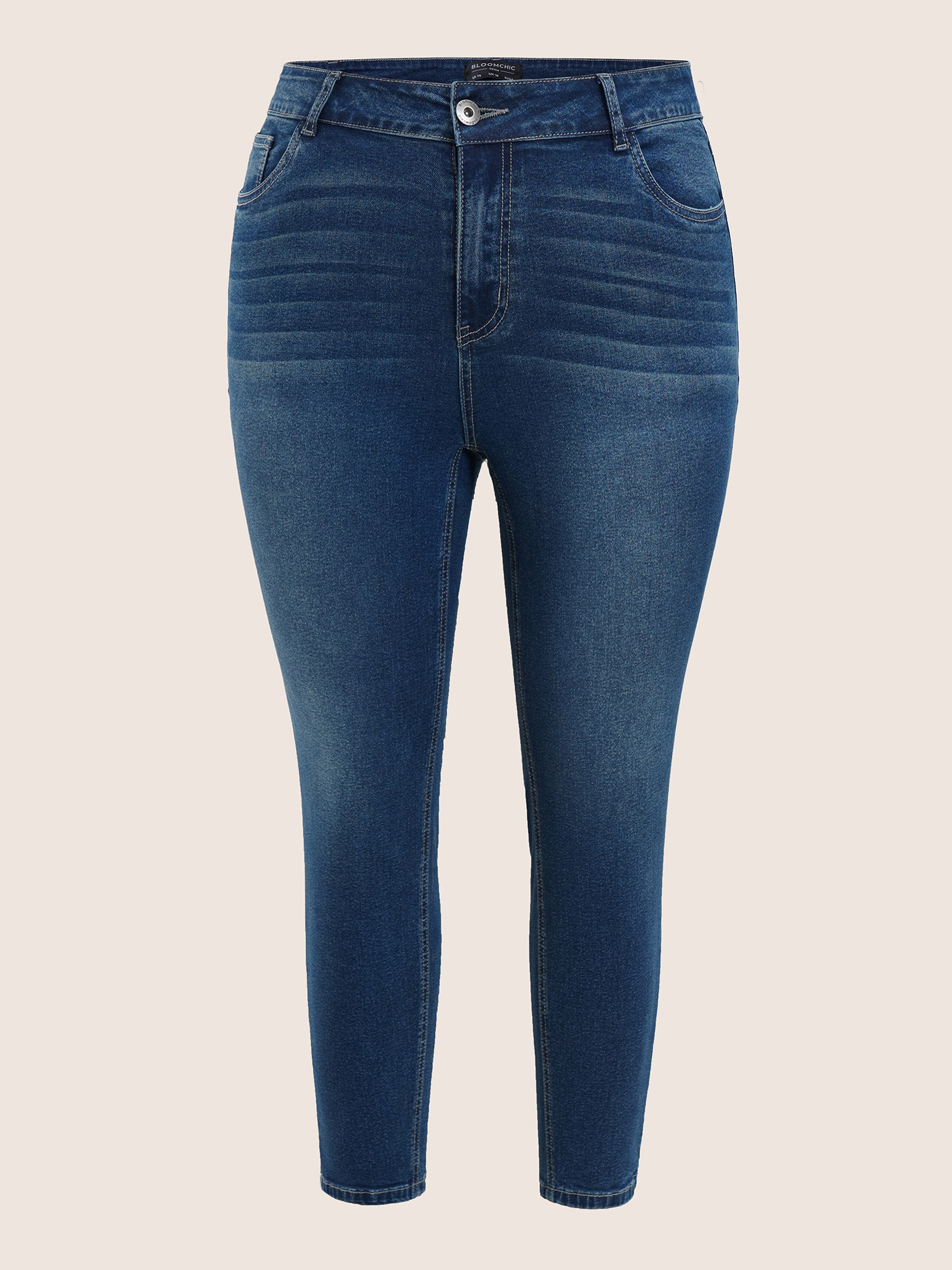 Plus Size Plain Pocket Embroidered Skinny Jeans Women Indigo Casual Plain Non High stretch Slanted pocket Jeans BloomChic 14/1X 